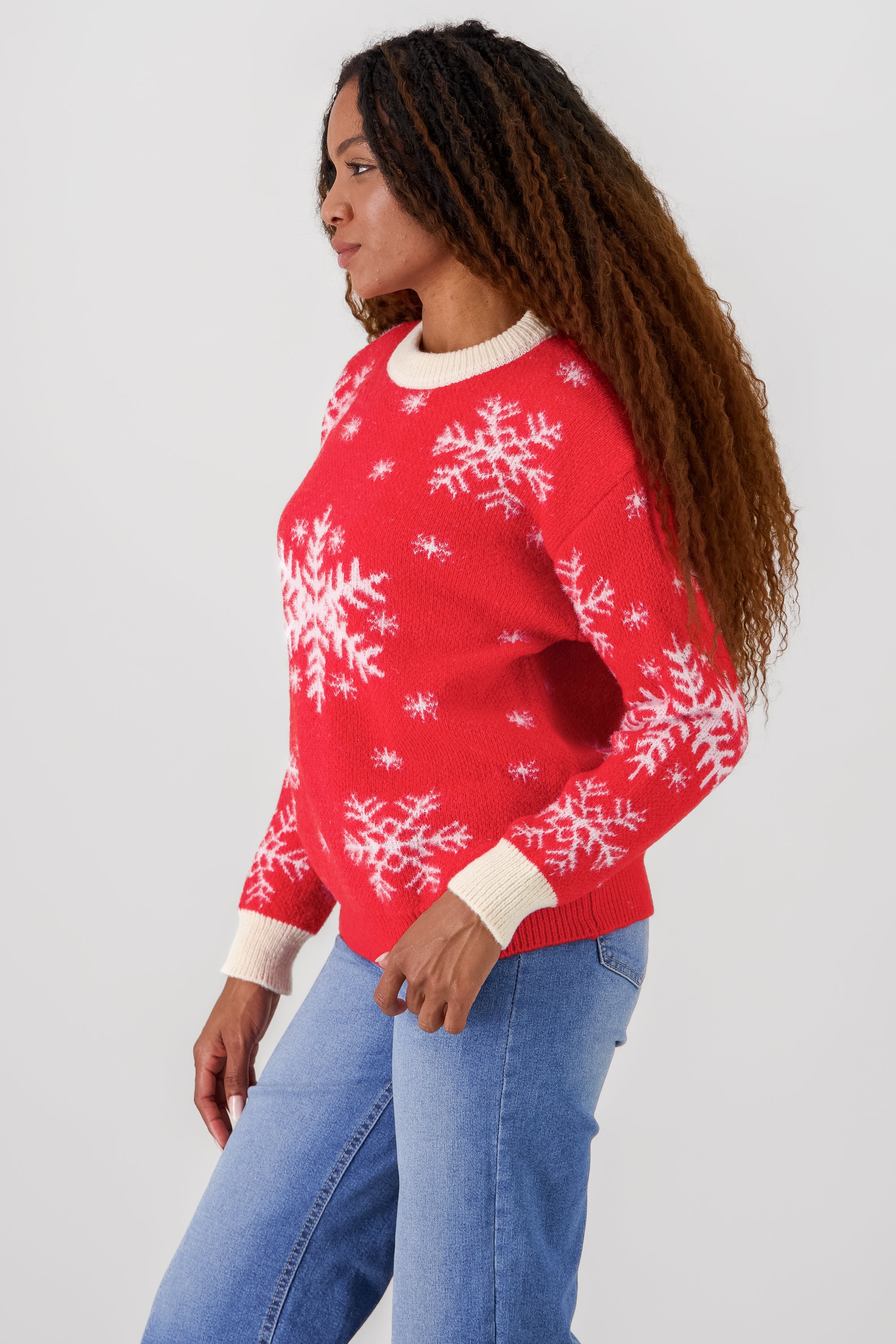 Snowflake knit sweater RED COMBO