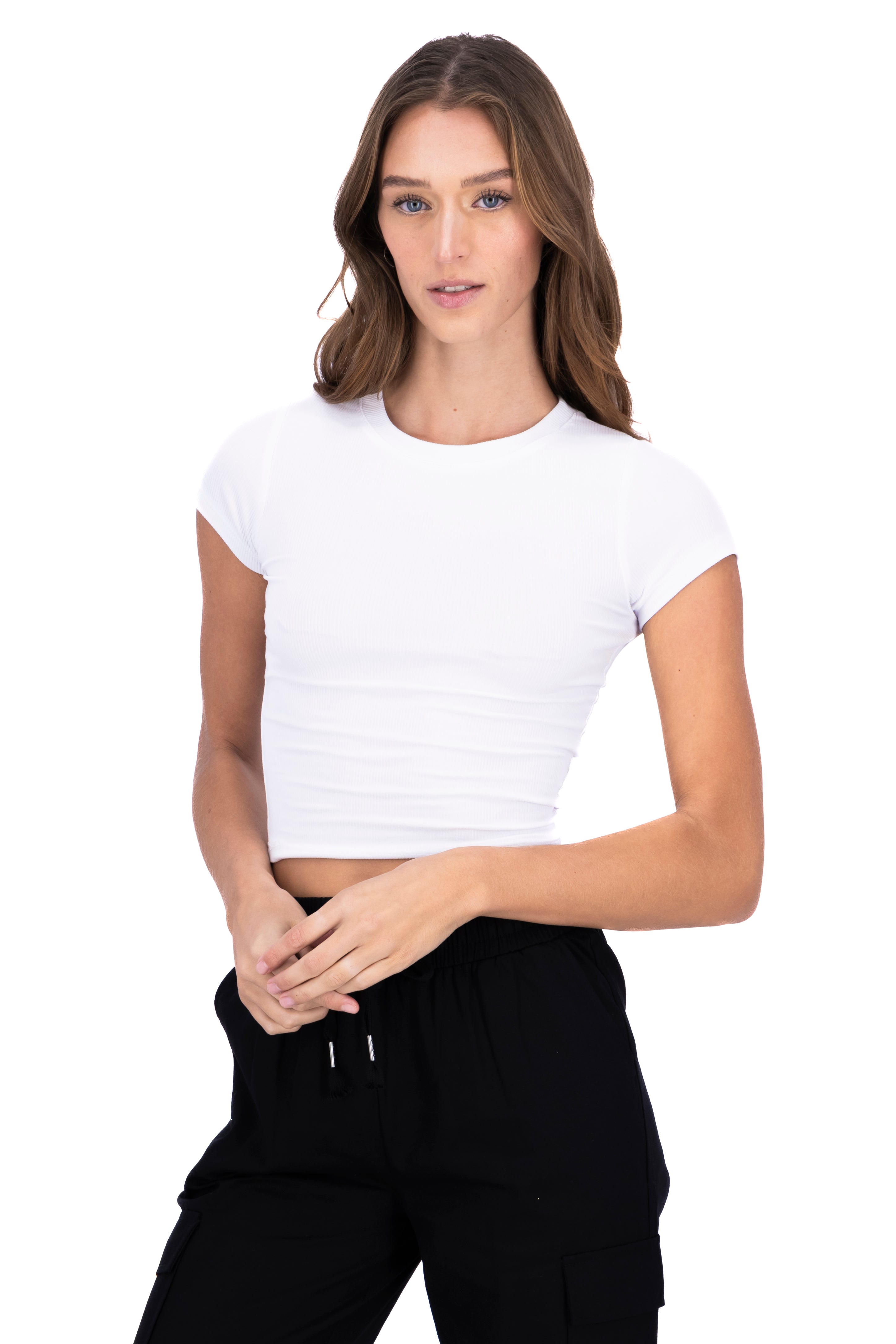 Short sleeved ribbed top WHITE