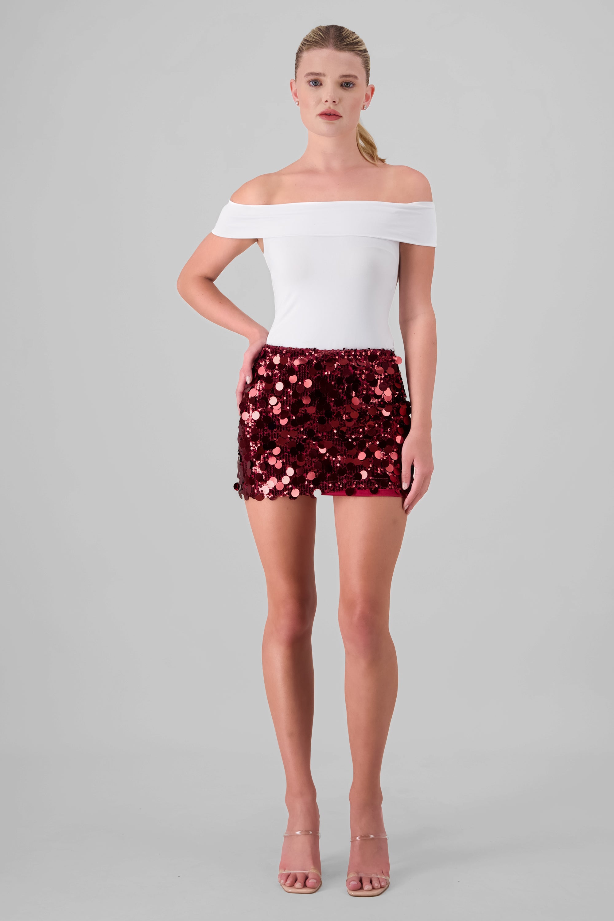 Sequin mini skirt CHERRY RED