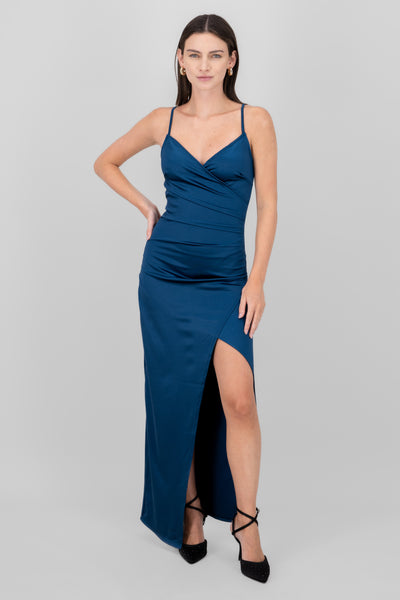 Draped satin dress ROYAL BLUE