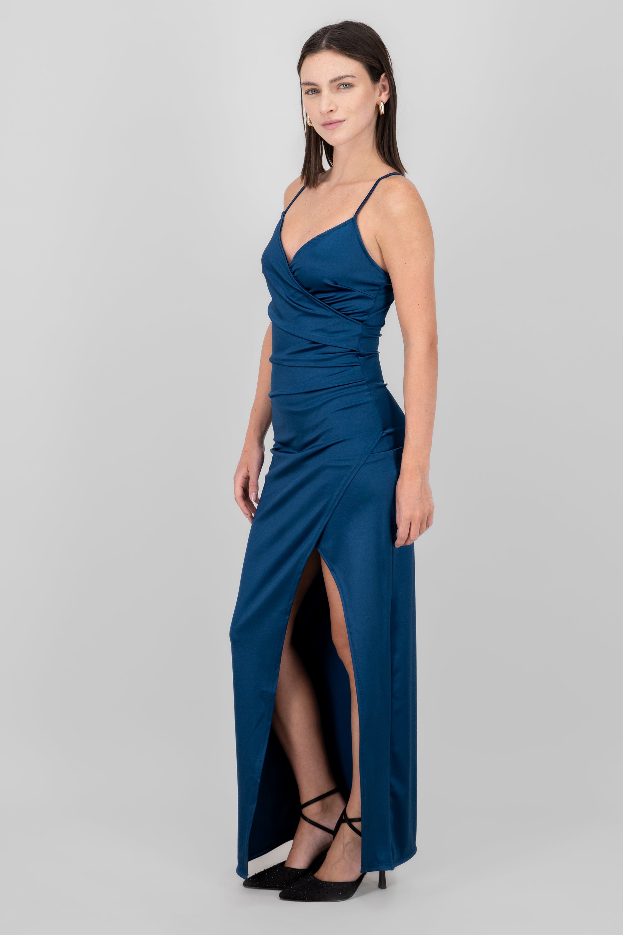 Draped satin dress TEAL