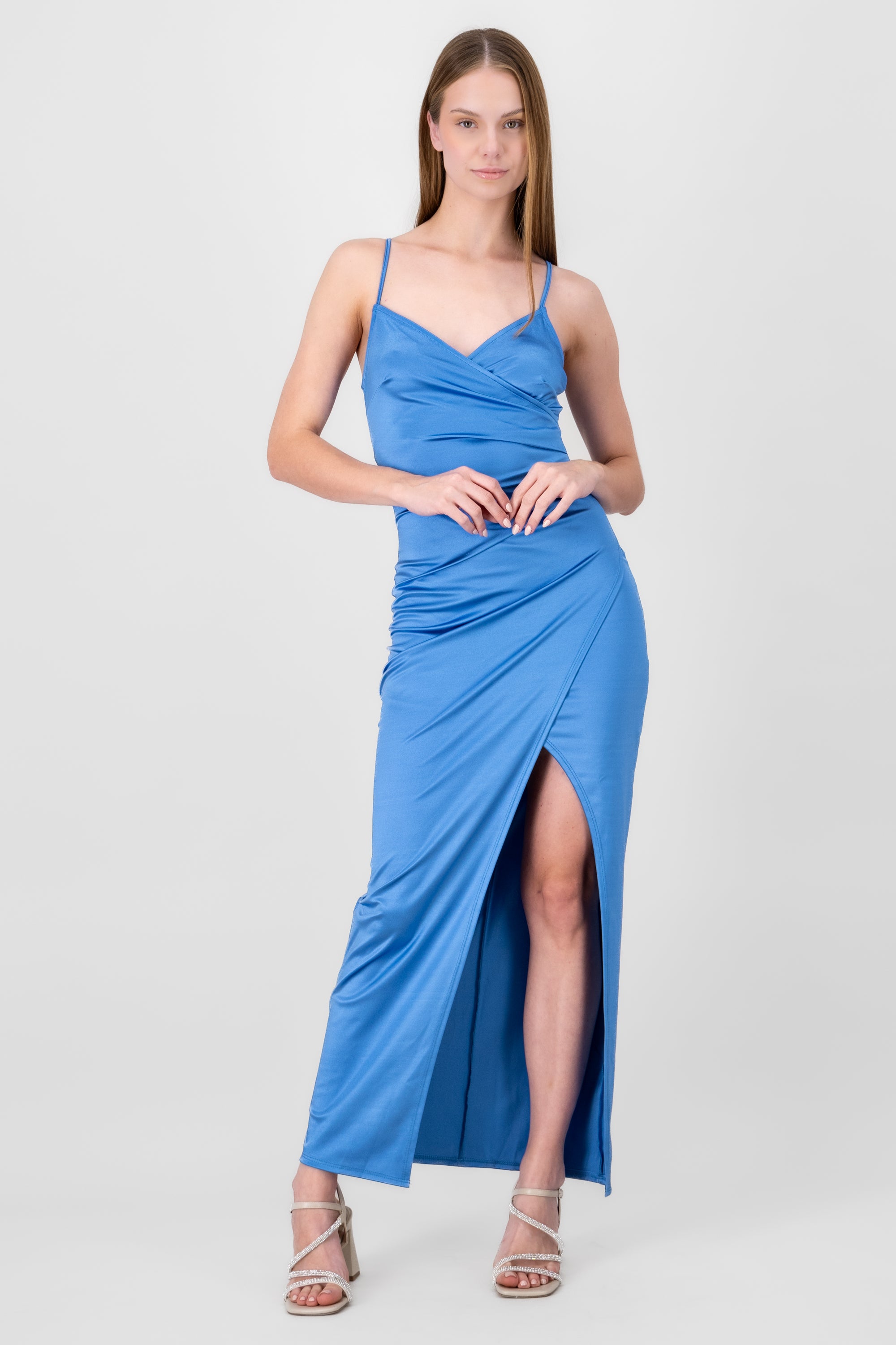 Draped satin dress TURQUOISE