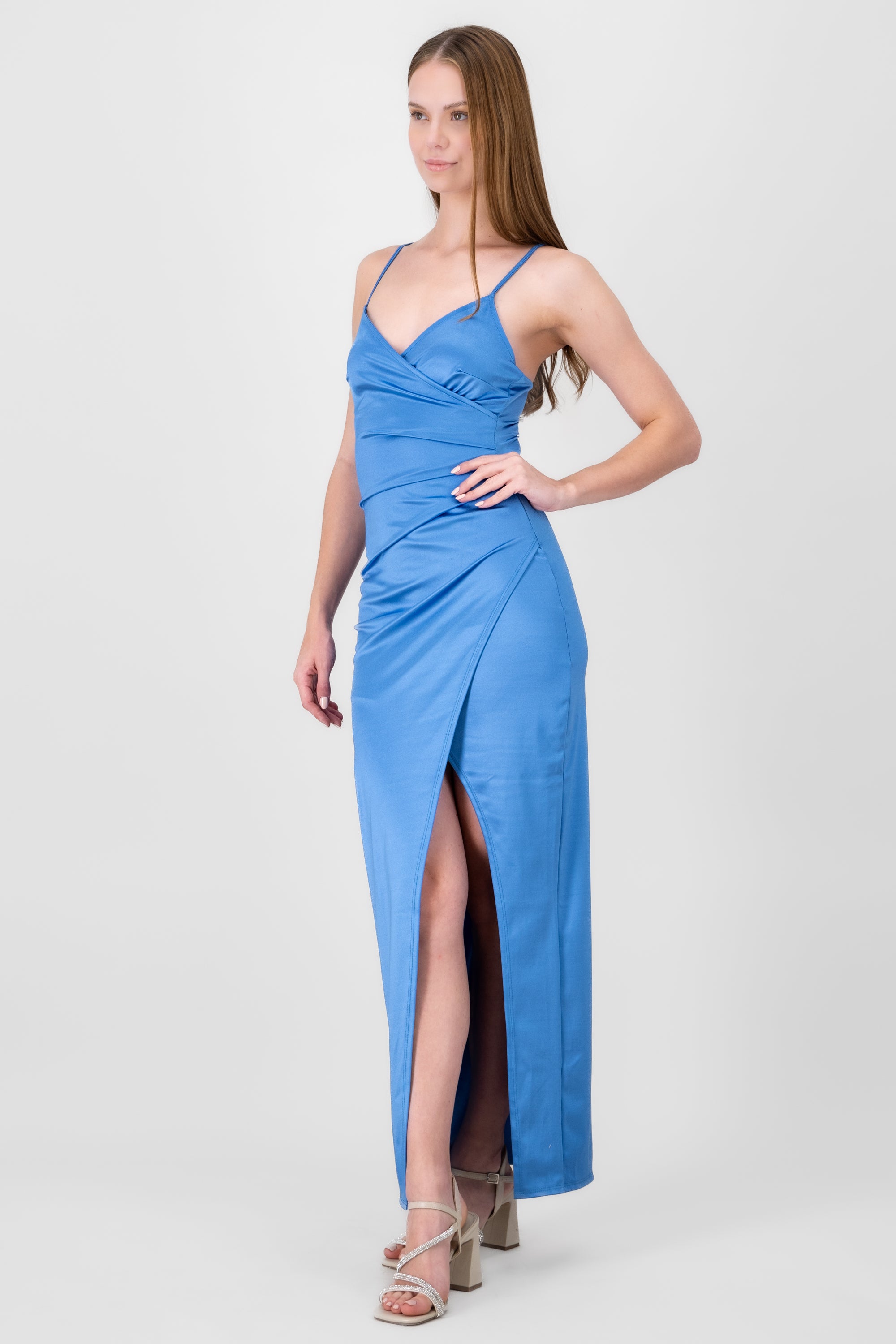 Draped satin dress TURQUOISE