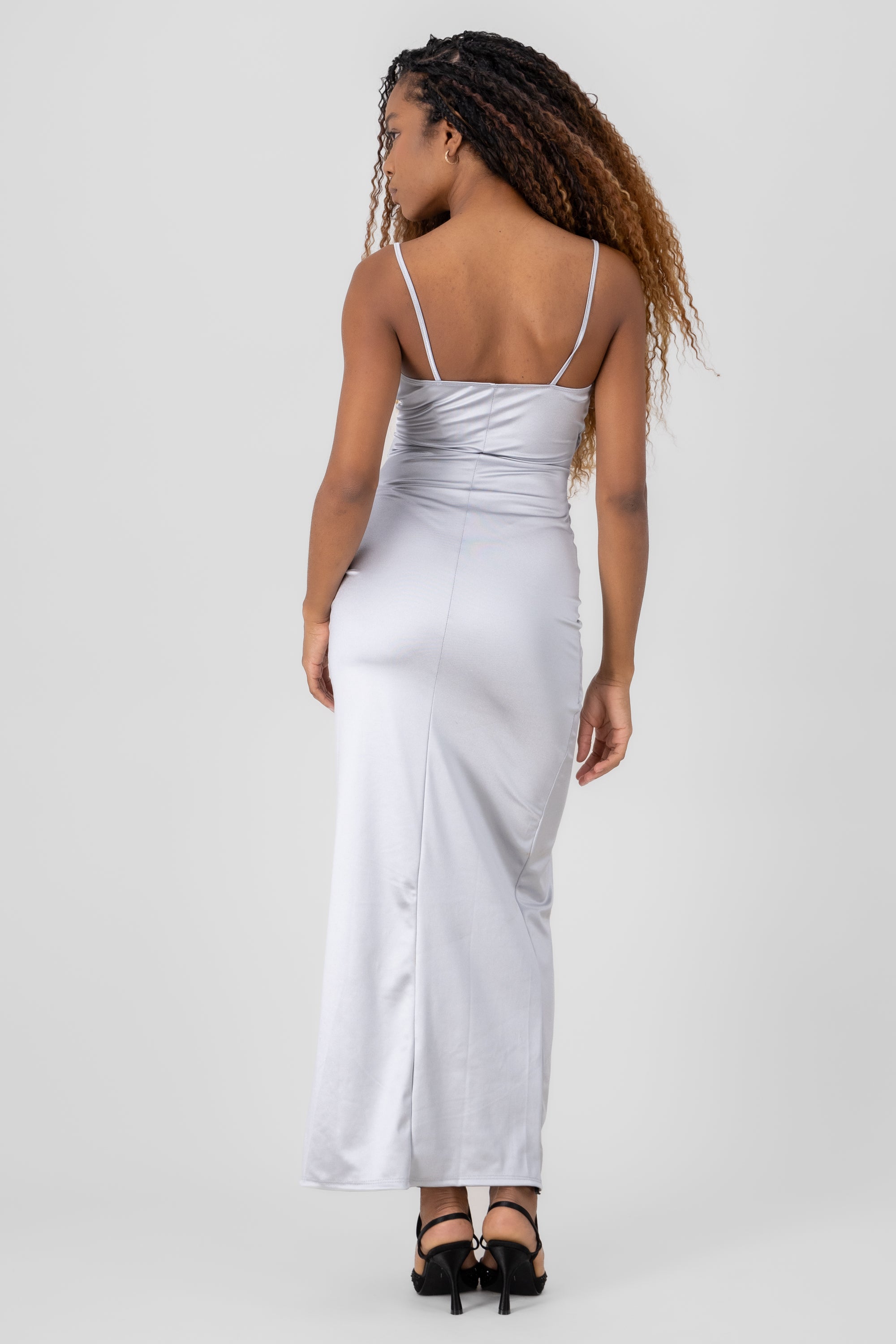 Draped satin dress SILVER