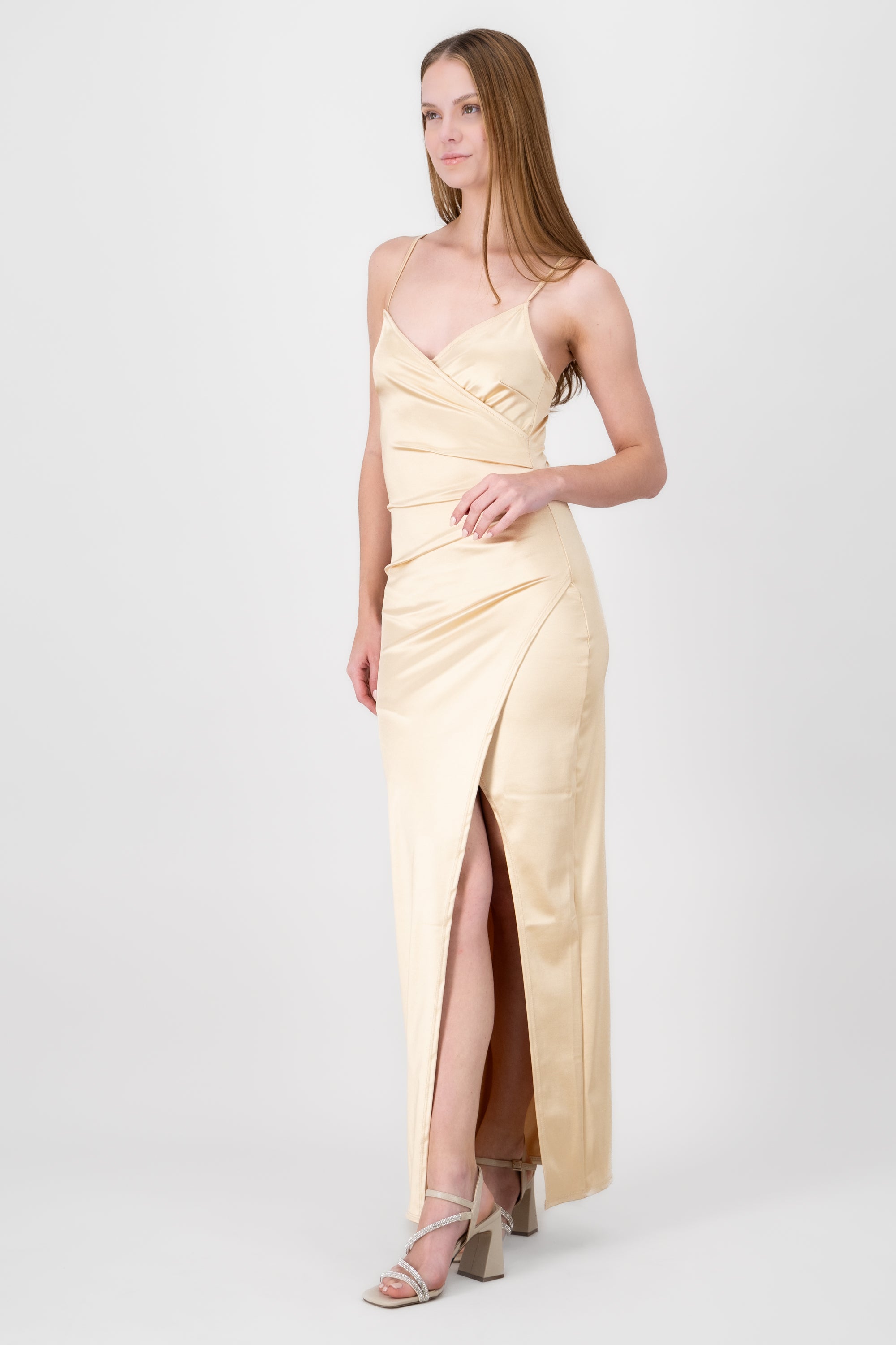 Draped satin dress GOLD