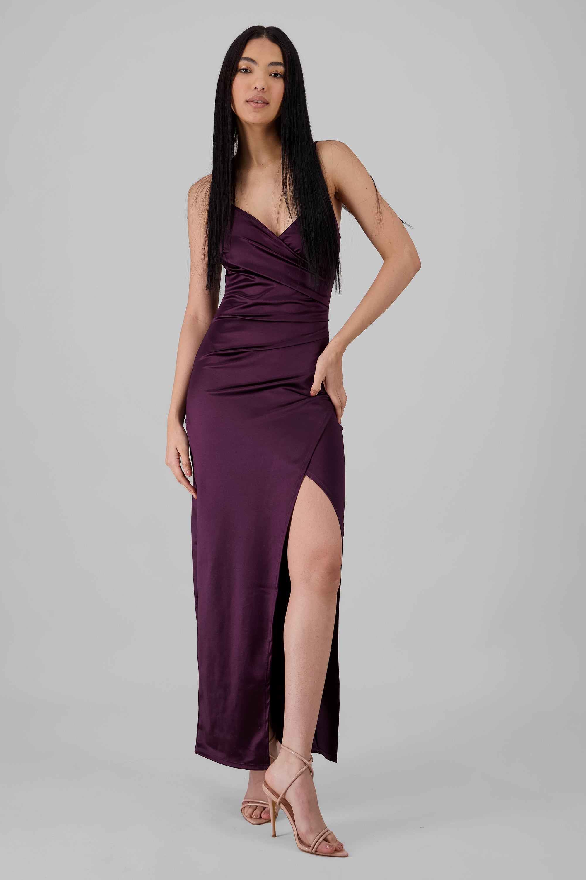 Draped satin dress GRAPE