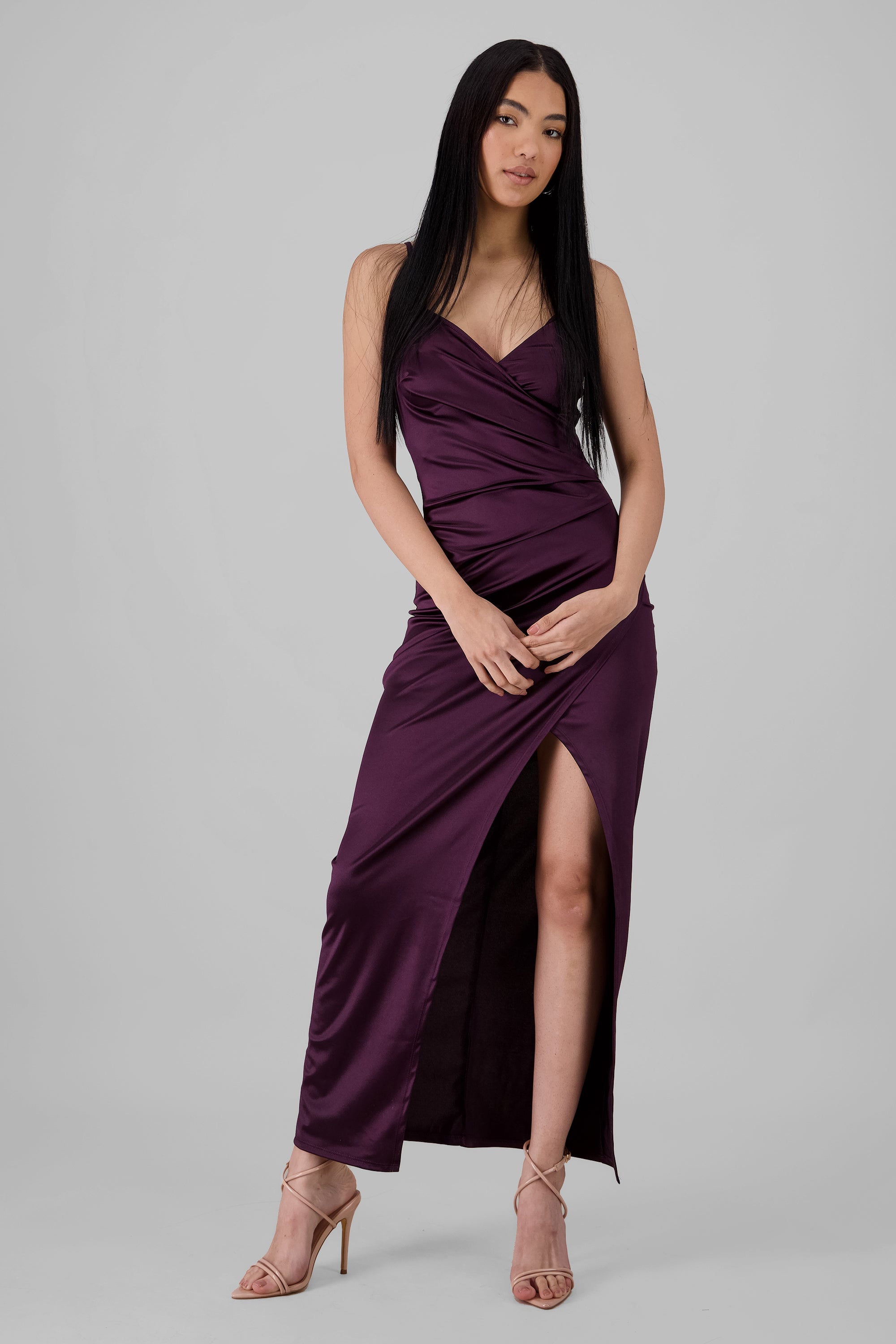 Draped satin dress GRAPE