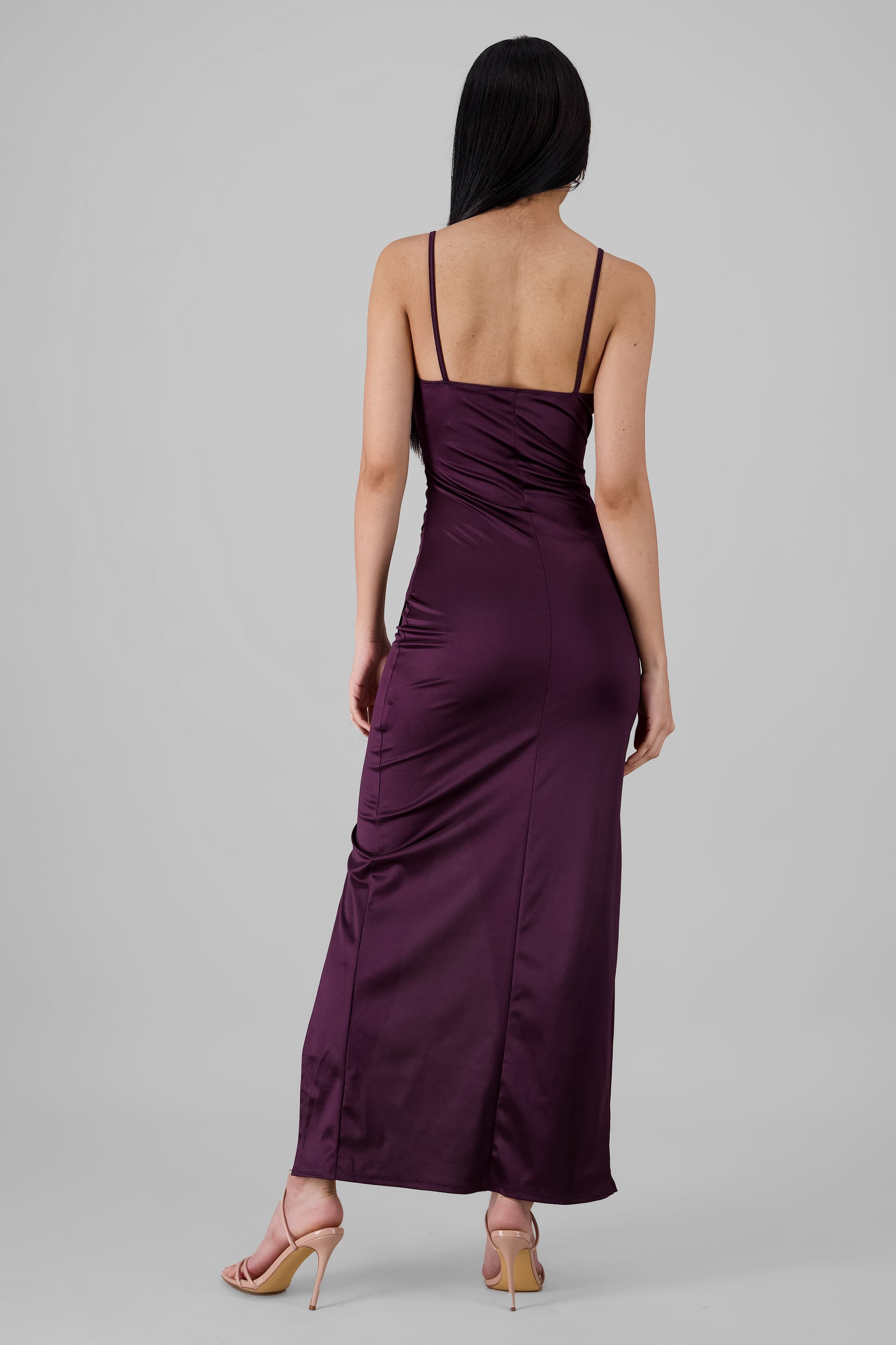 Draped satin dress GRAPE