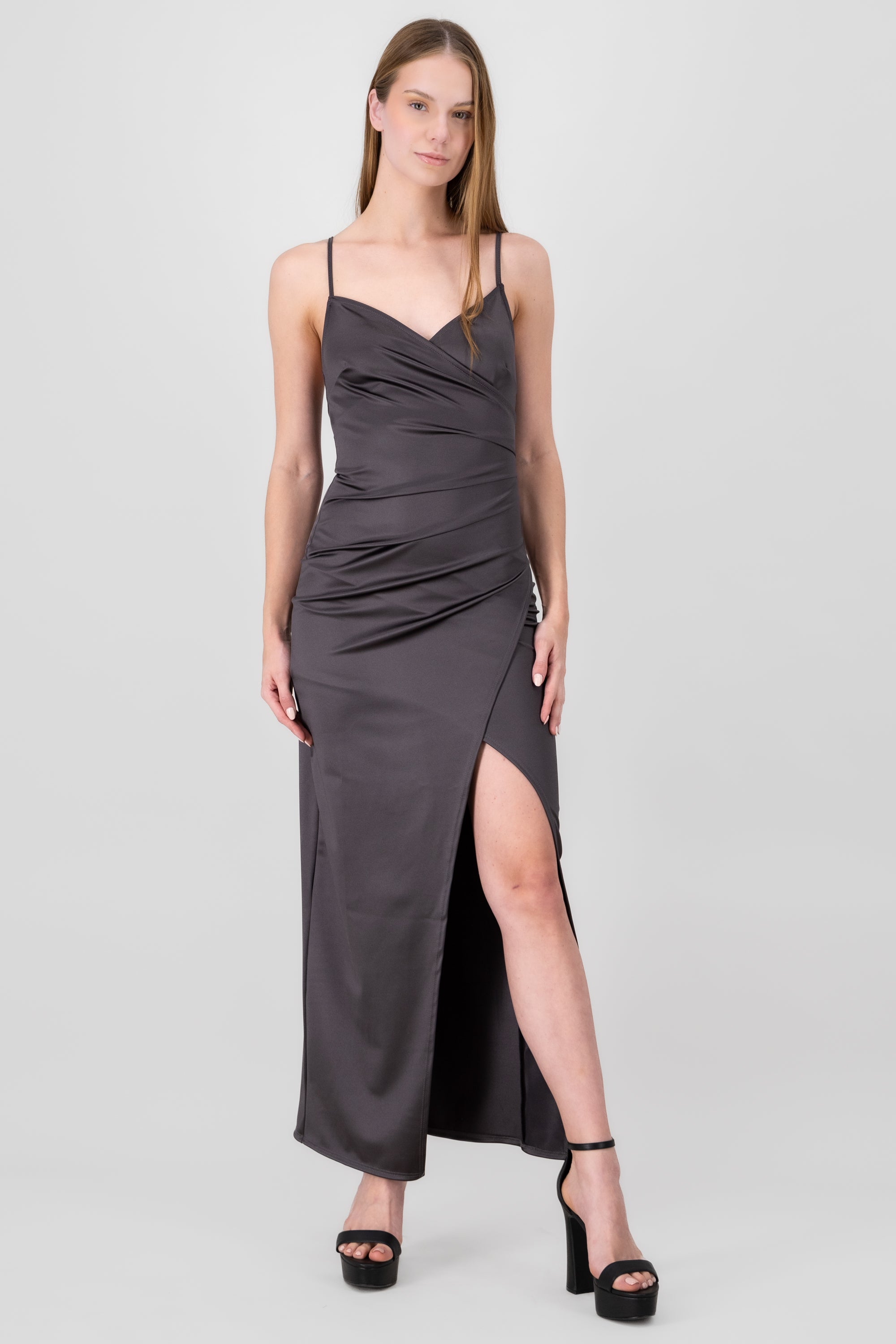 Draped satin dress CHARCOAL