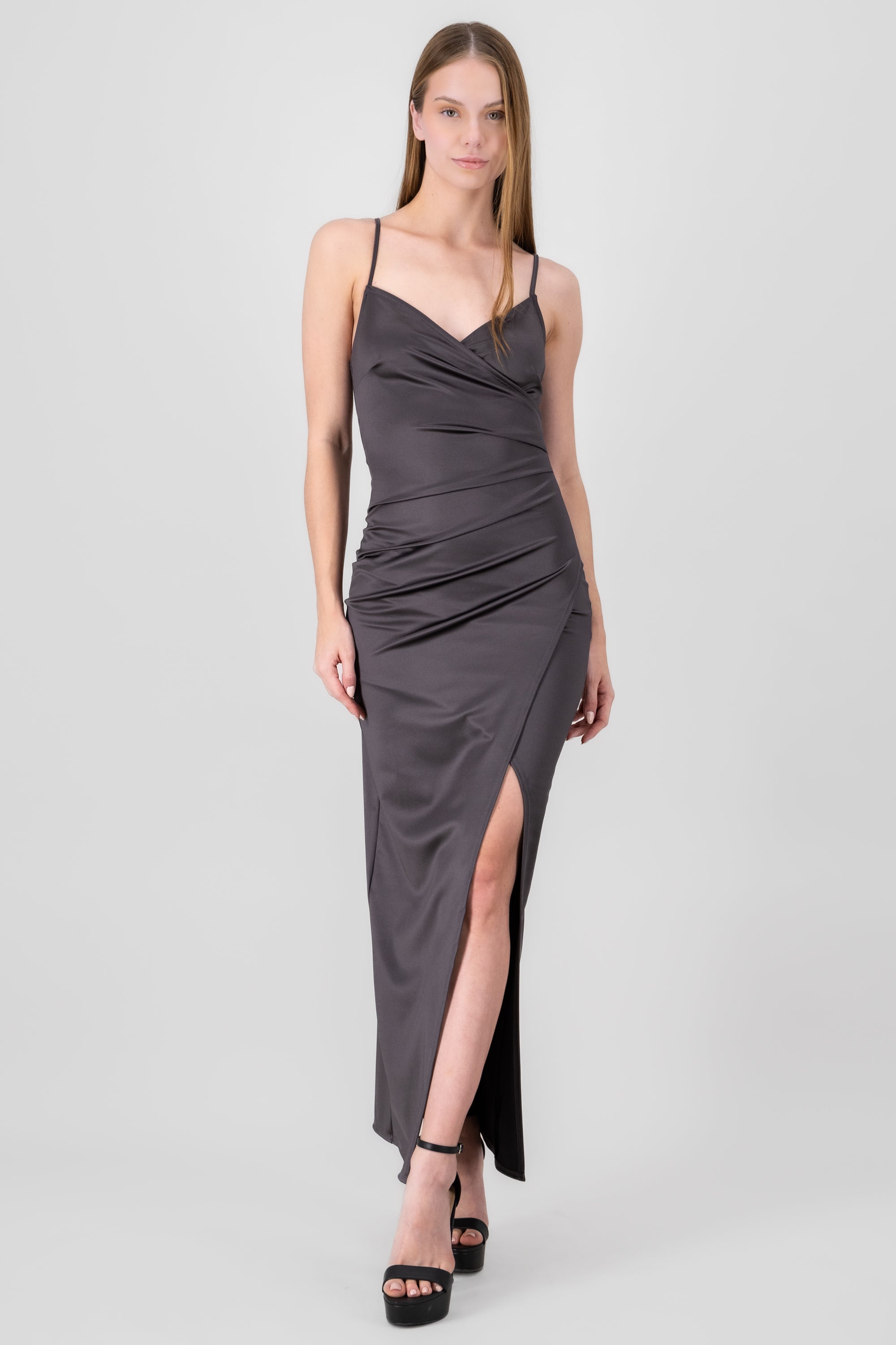 Draped satin dress CHARCOAL