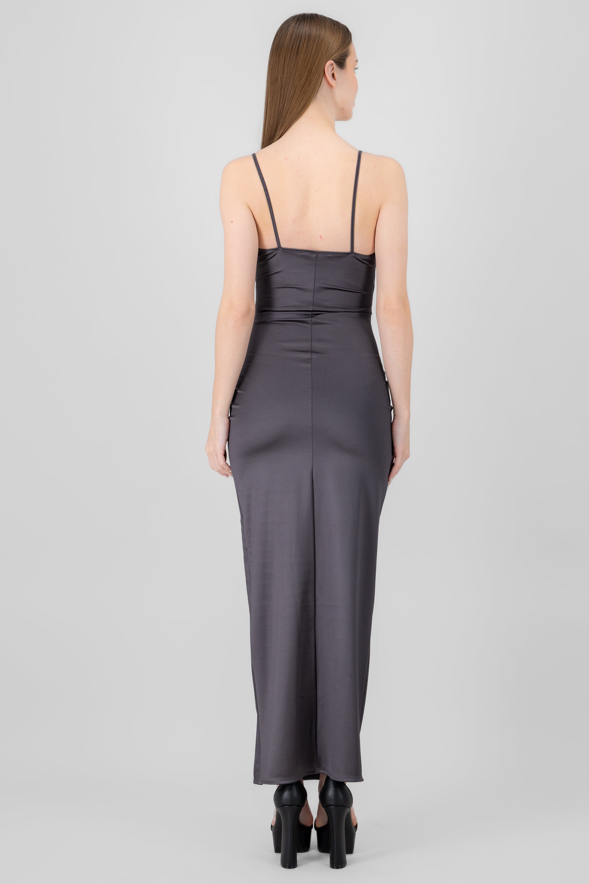 Draped satin dress CHARCOAL