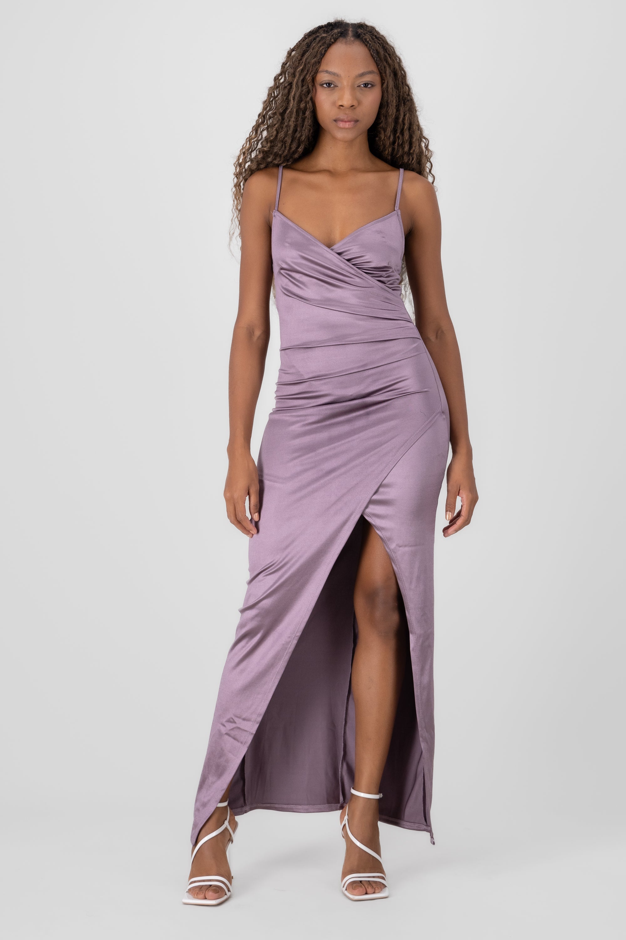 Draped satin dress DARK PURPLE