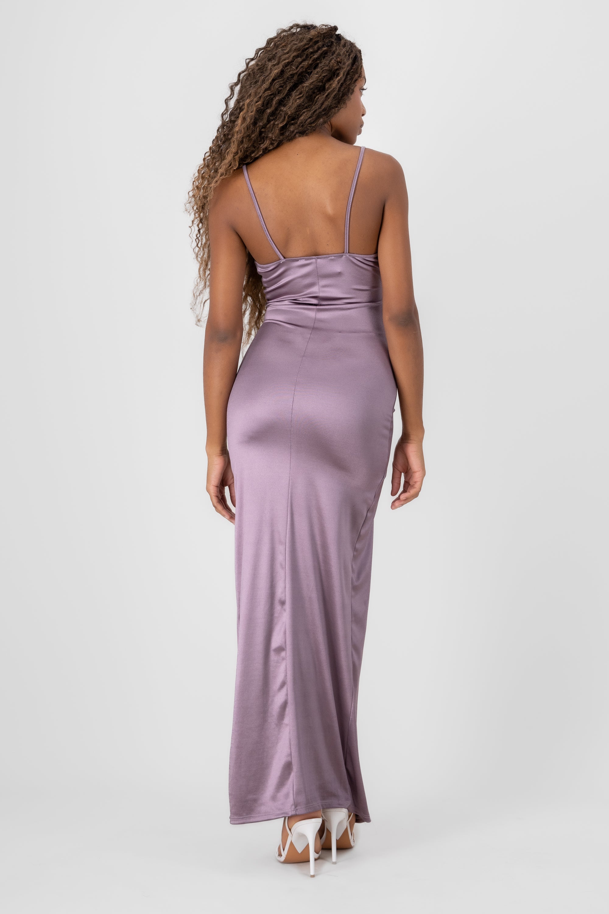 Draped satin dress DARK PURPLE