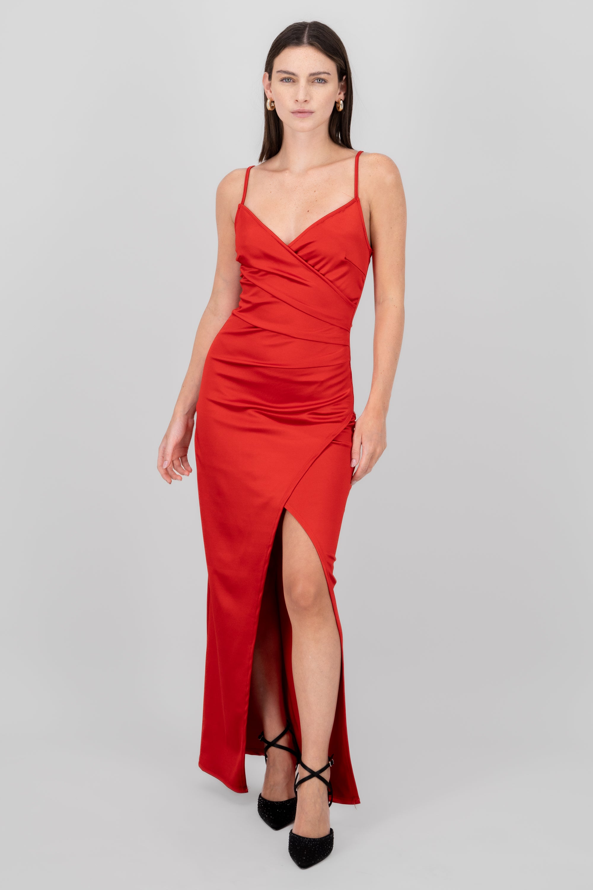 Draped satin dress TOMATO RED