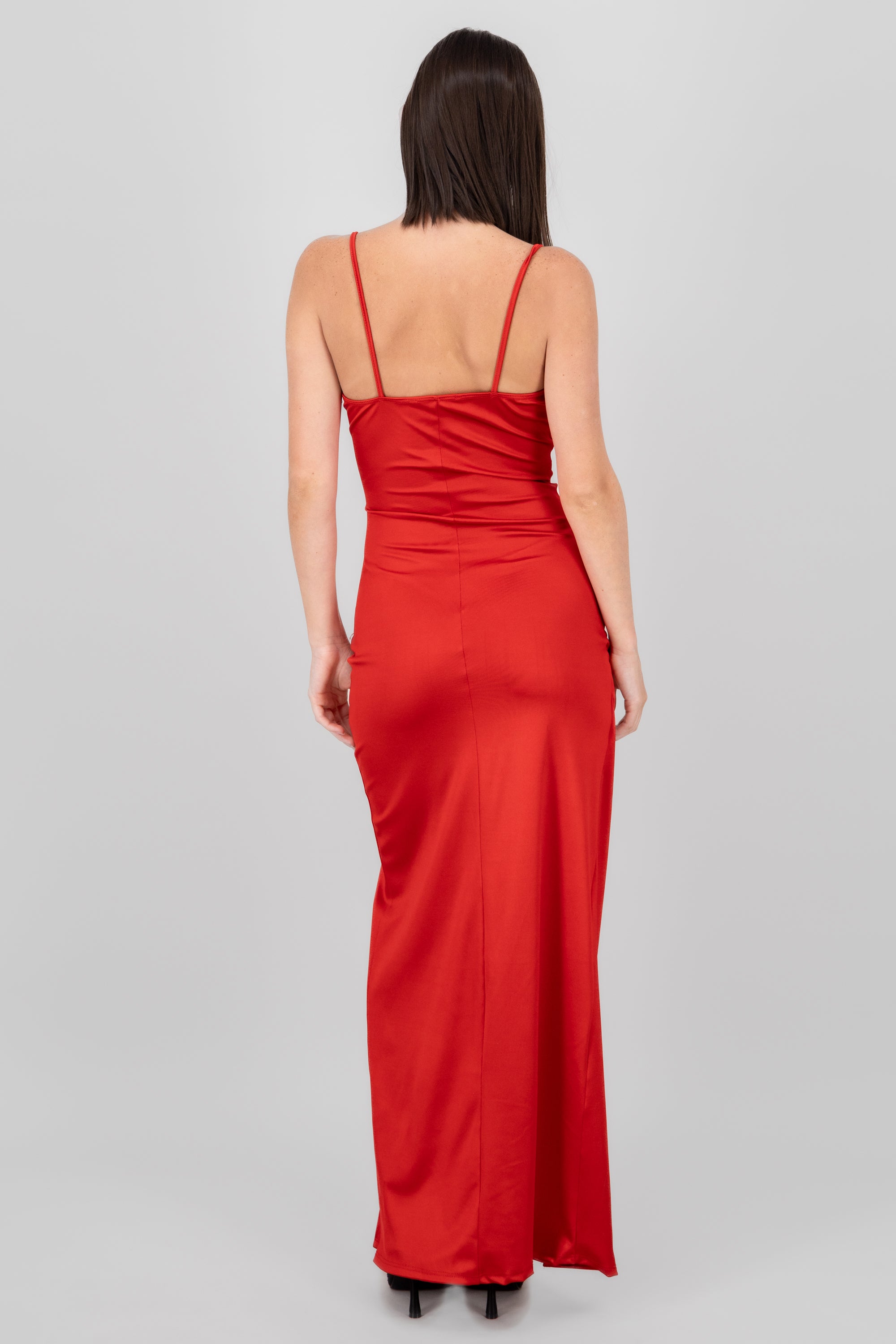 Draped satin dress TOMATO RED