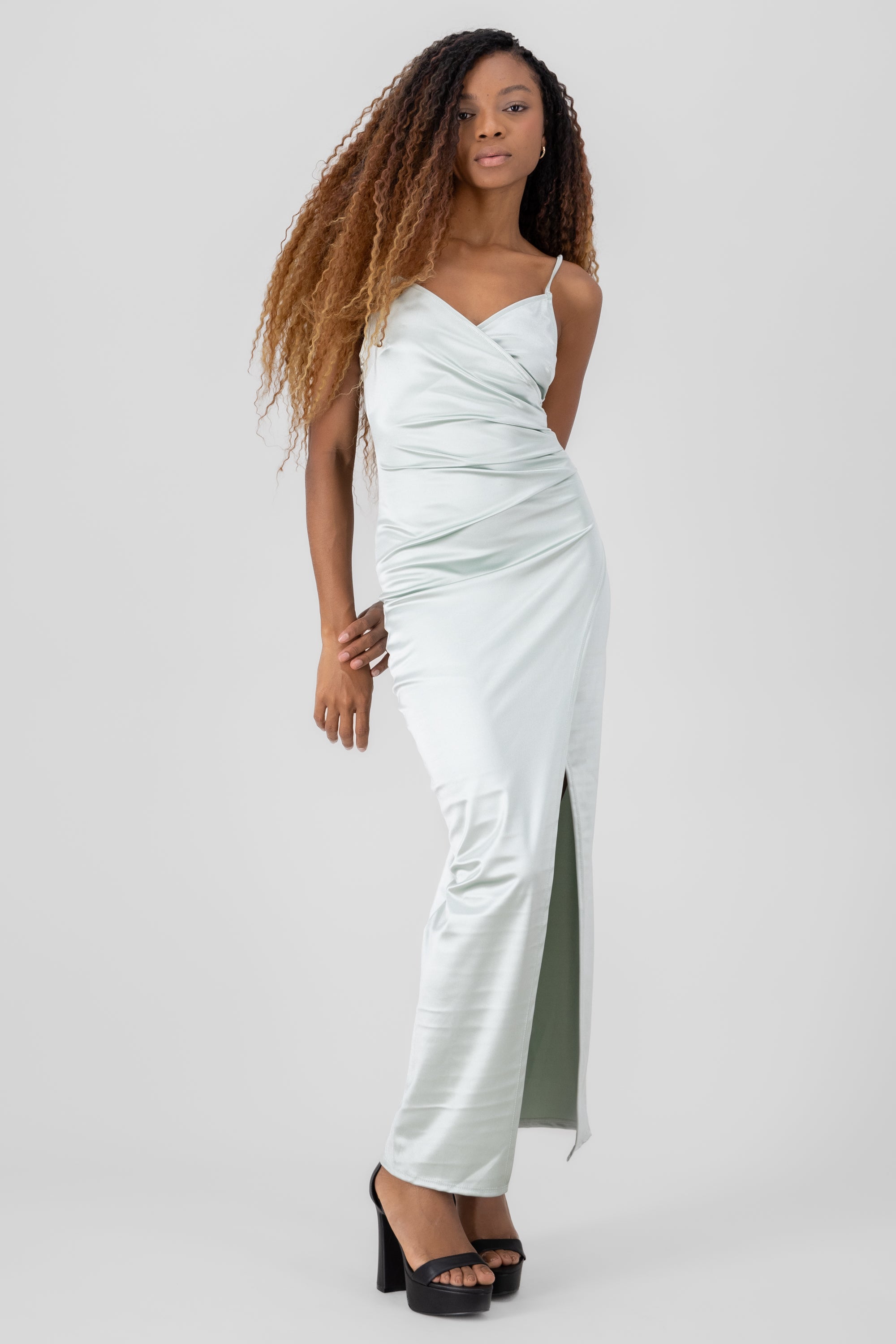 Draped satin dress SAGE