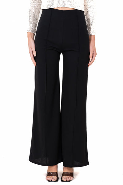 Wide leg front seam pants BLACK