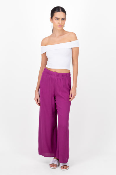 Wide leg pant with elastic wasitband 