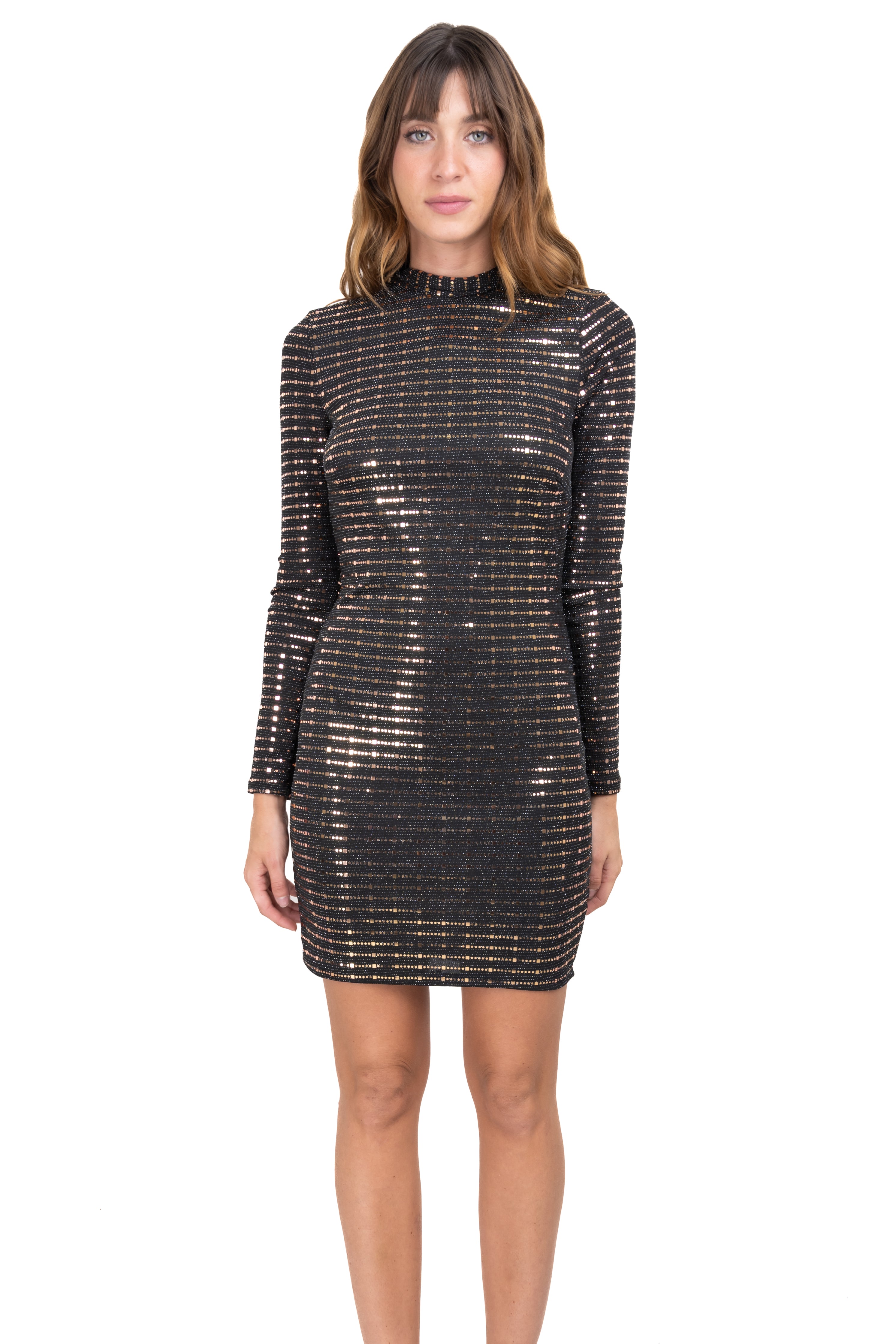 Long sleeved sequin mini dress BLACK