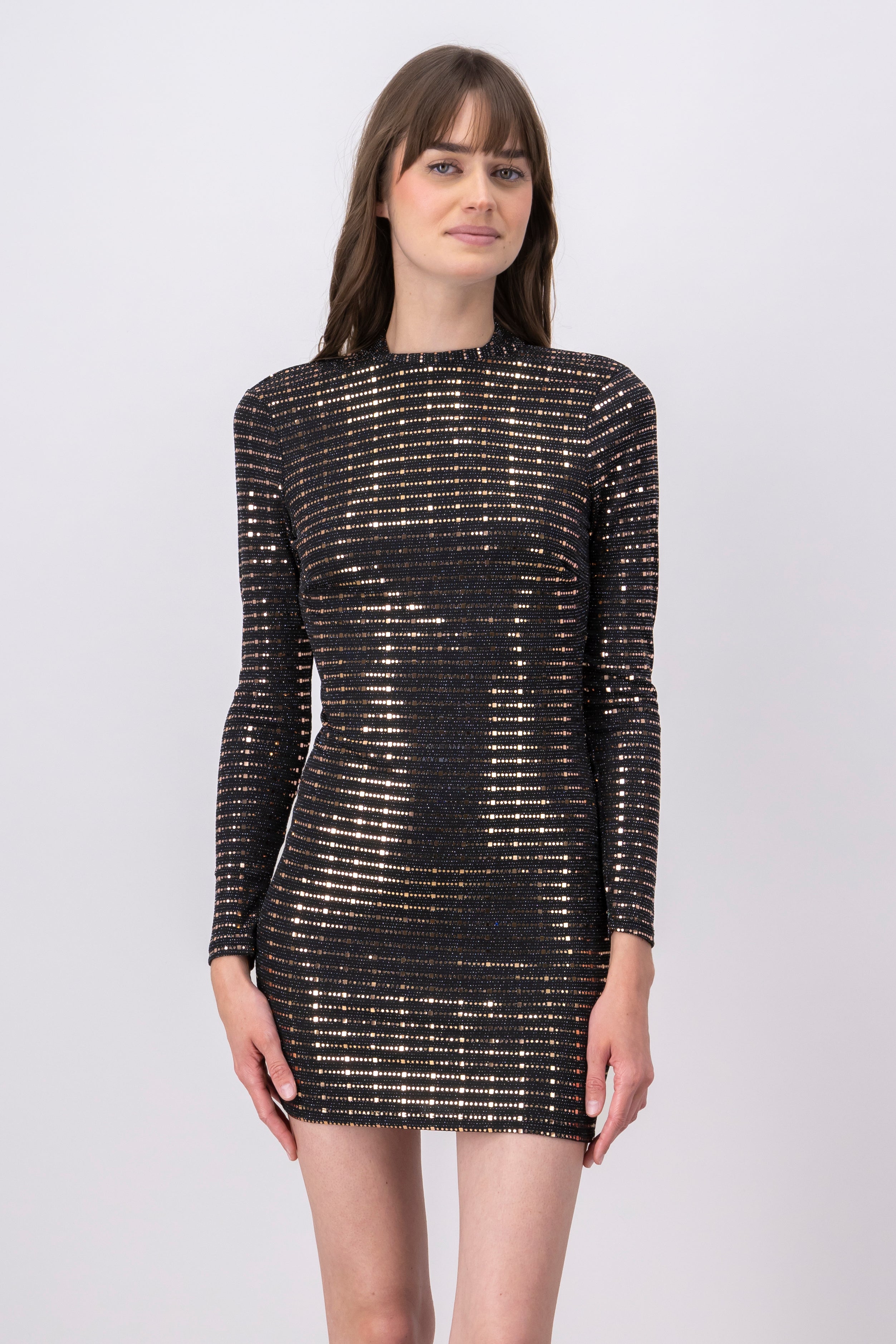 Long sleeved sequin mini dress BLACK