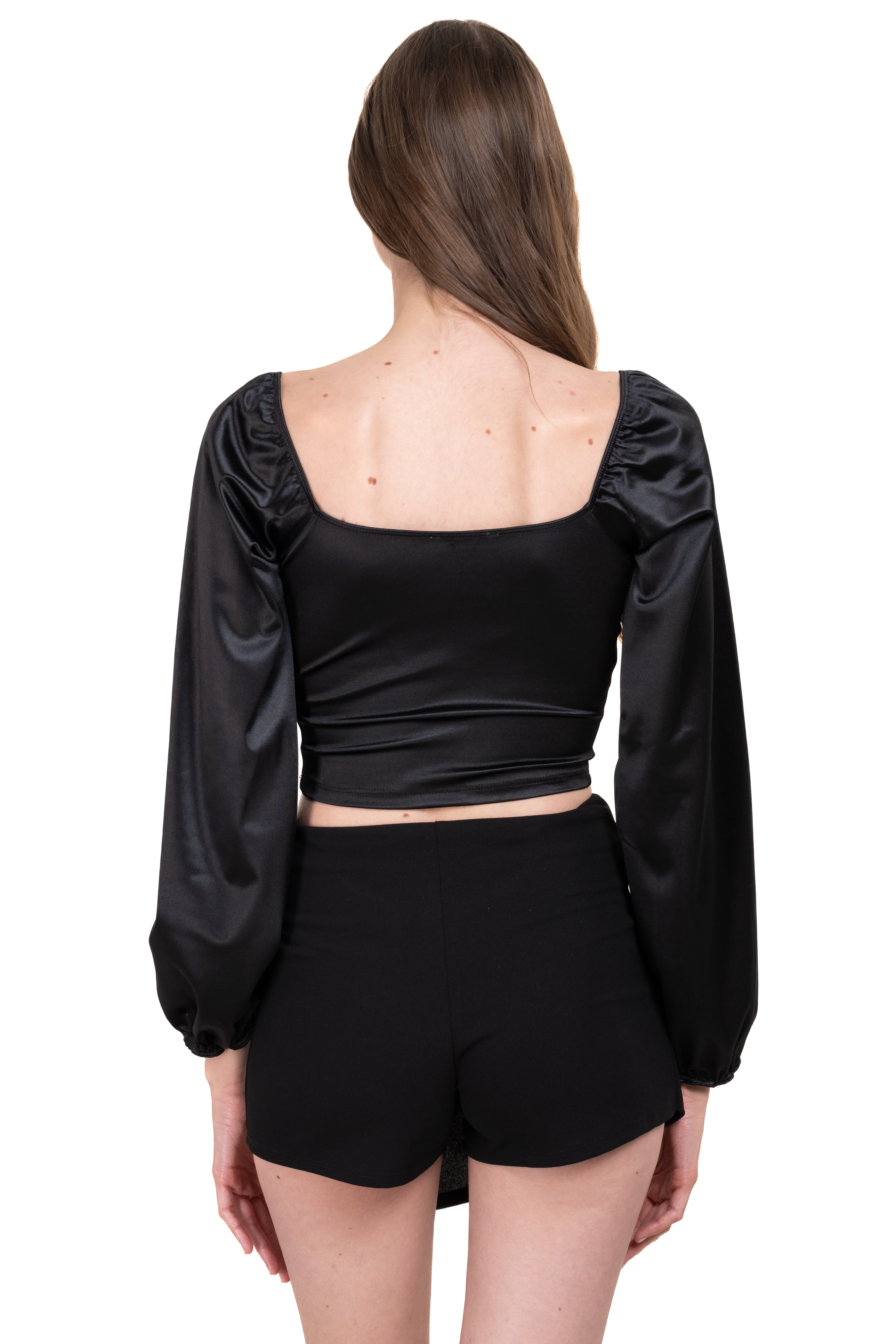 Long Sleeve Satin Blouse BLACK