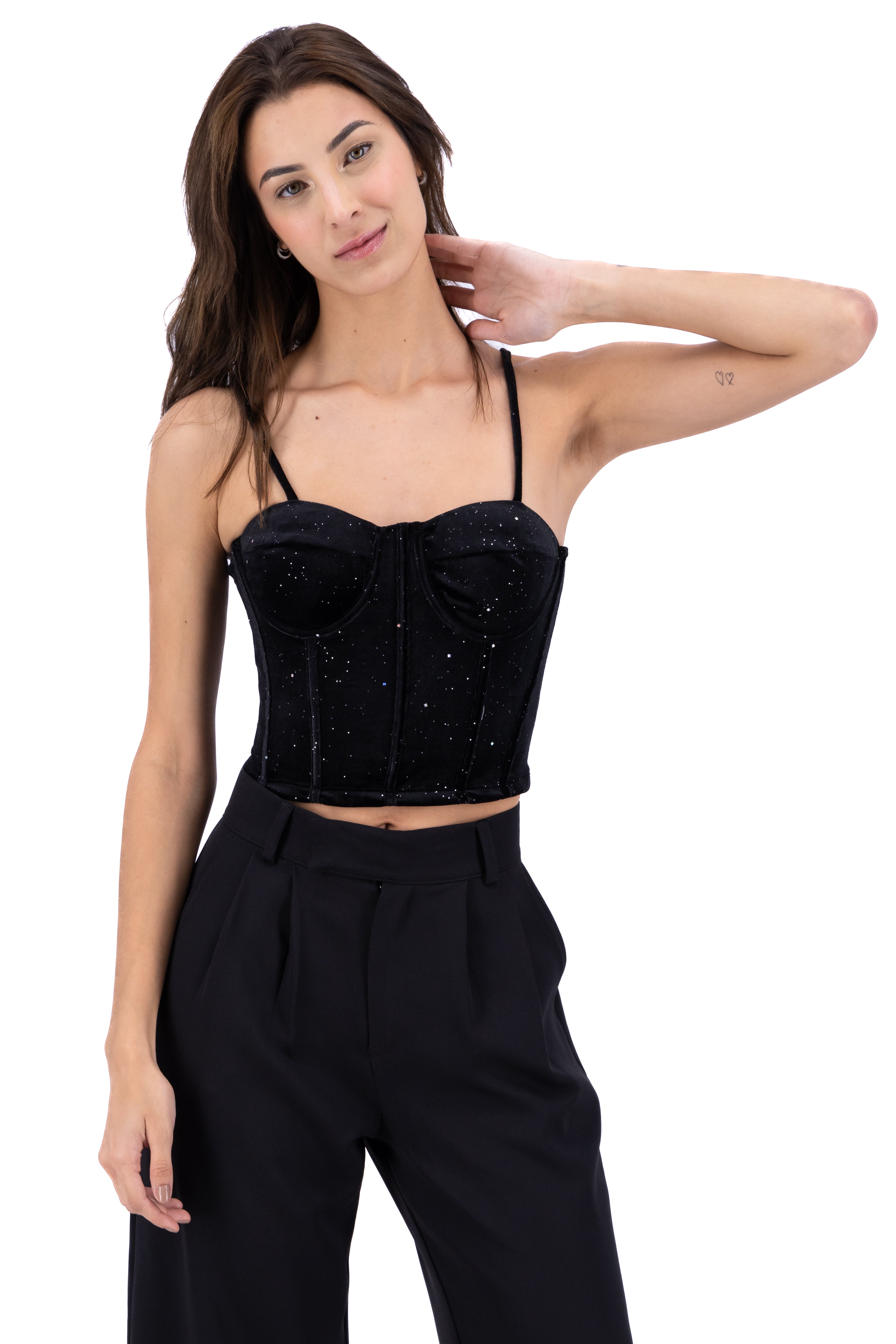 Glittery Velvet Bustier Top BLACK COMBO