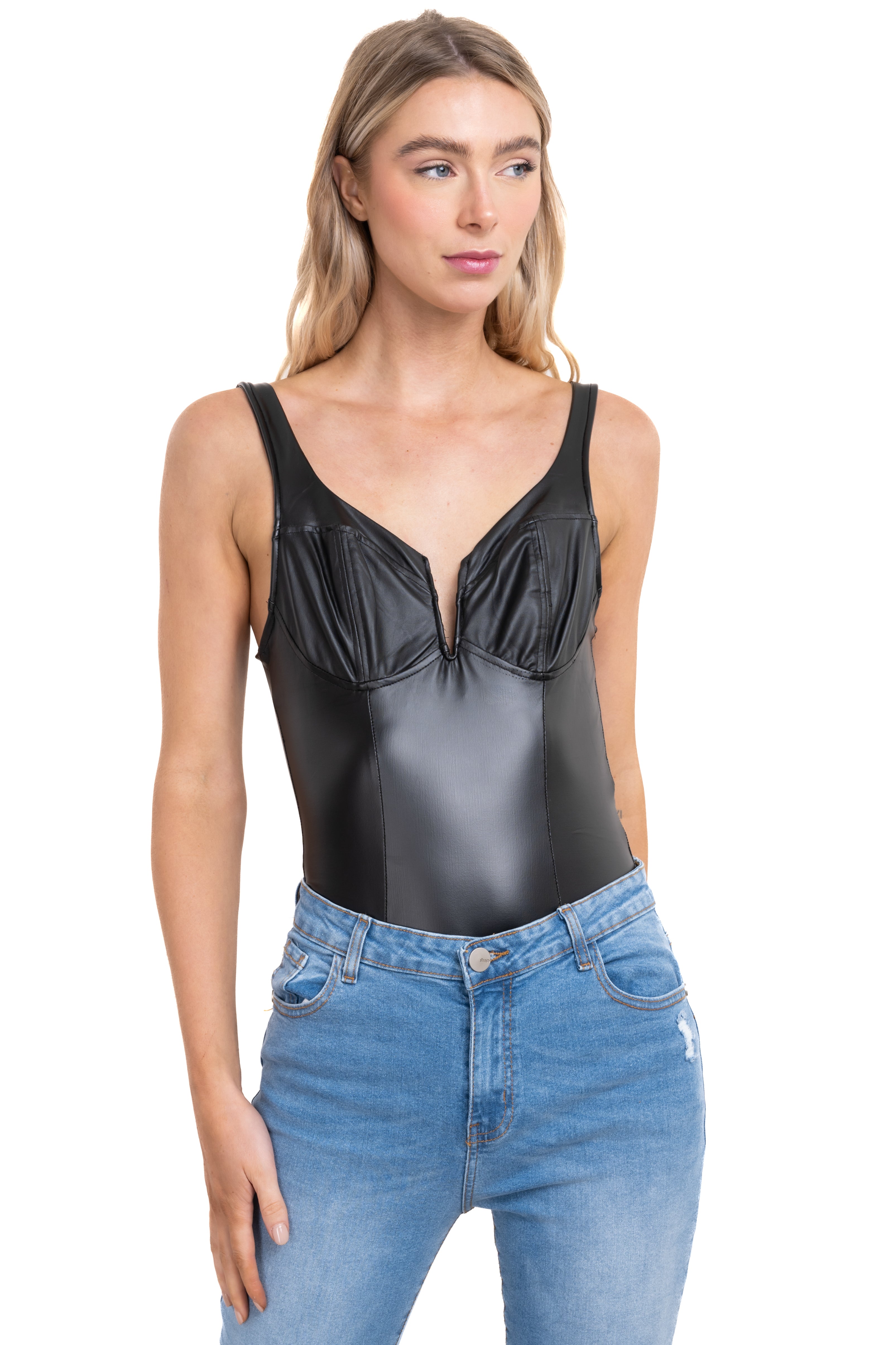 Faux Leather Bodysuit BLACK