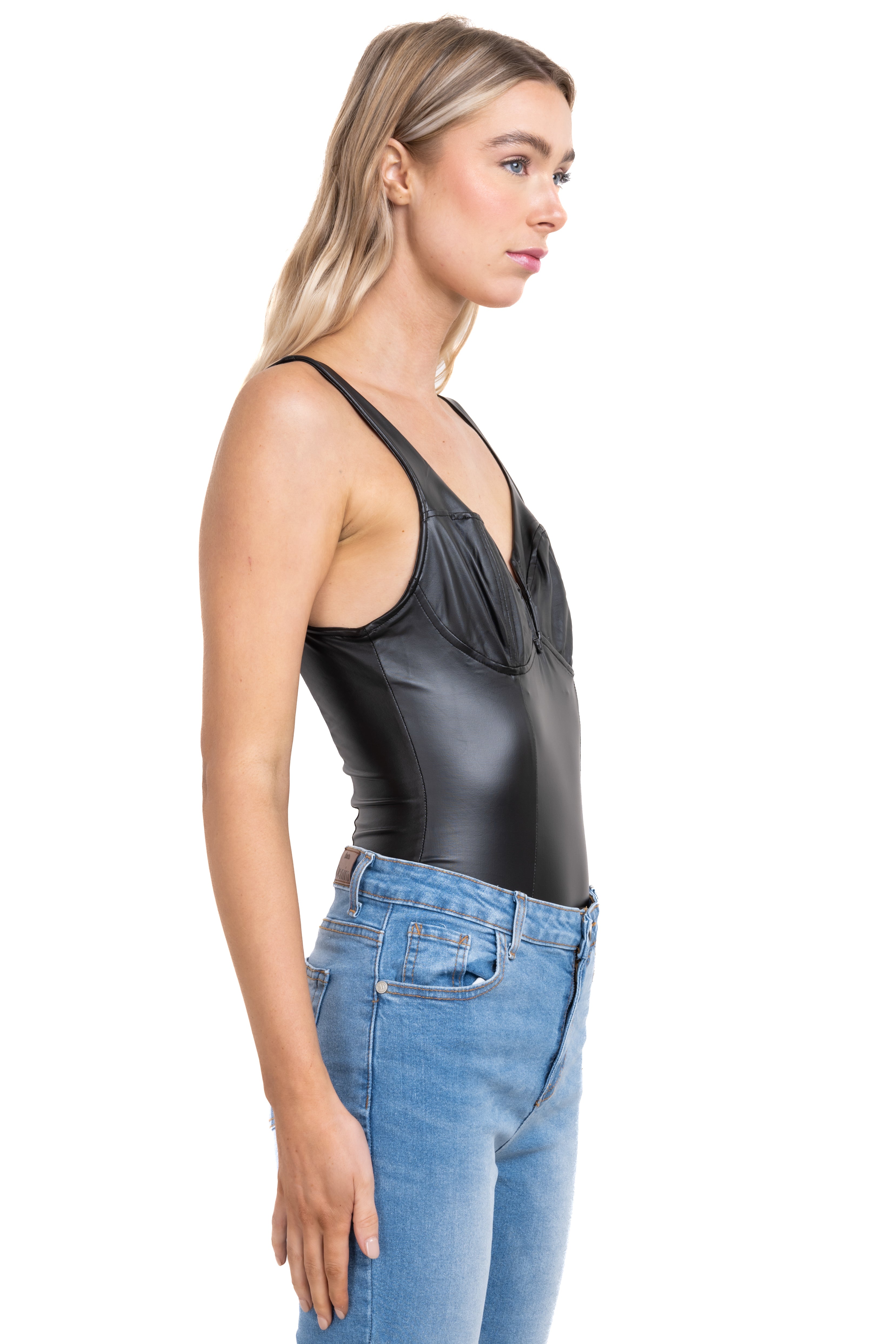 Faux Leather Bodysuit BLACK