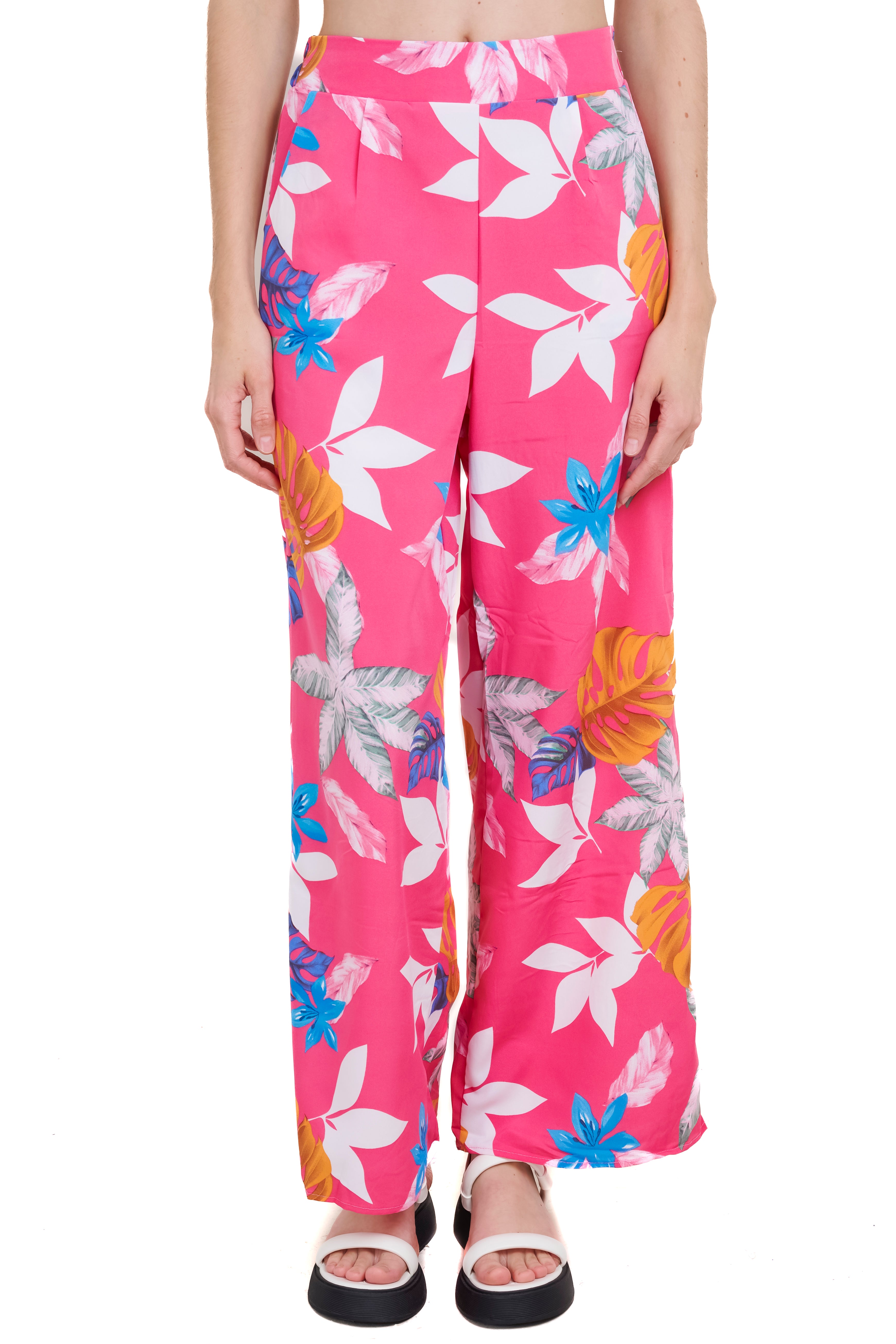 Floral Print Wide Leg Flowy Pants FUCHSIA