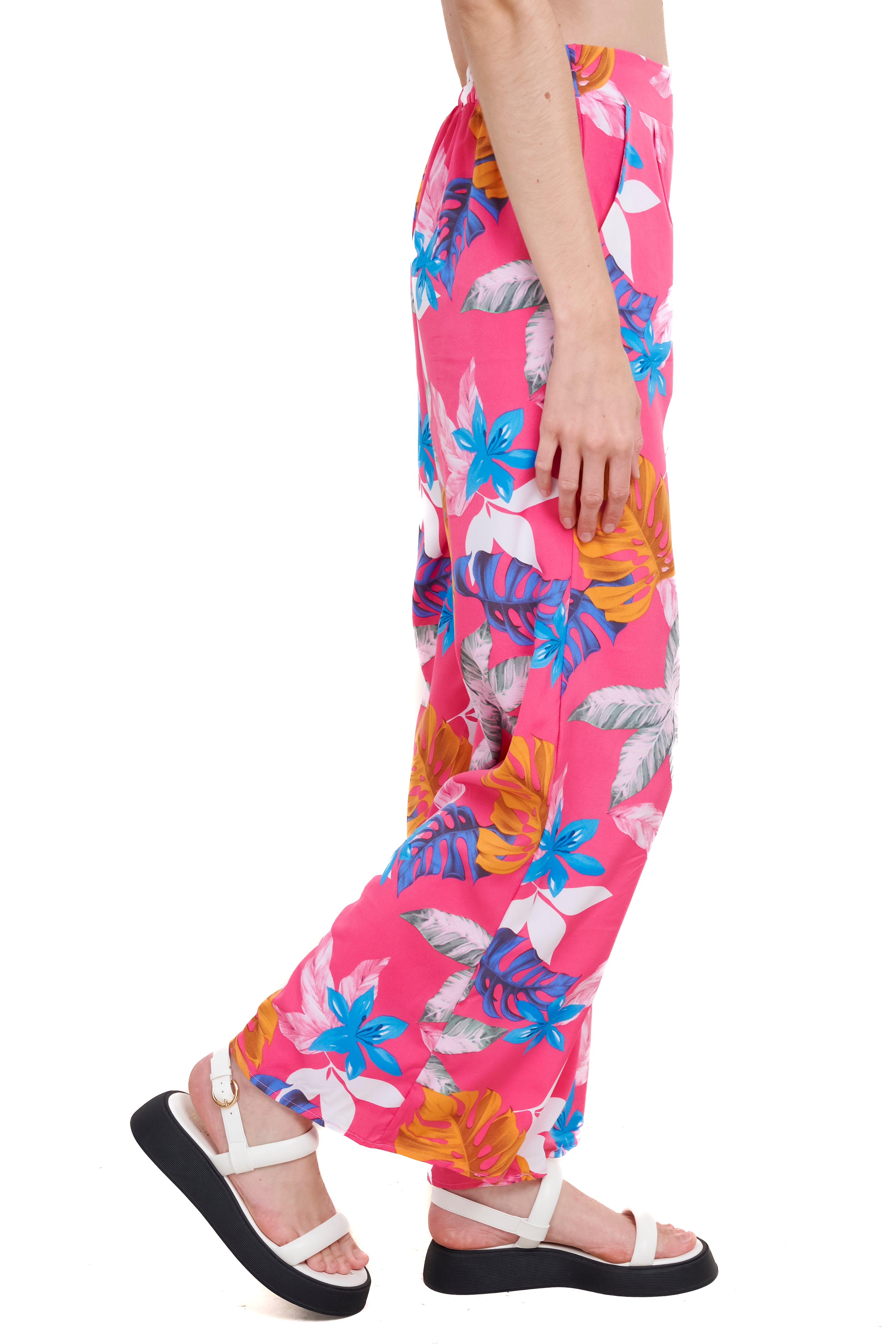 Floral Print Wide Leg Flowy Pants FUCHSIA