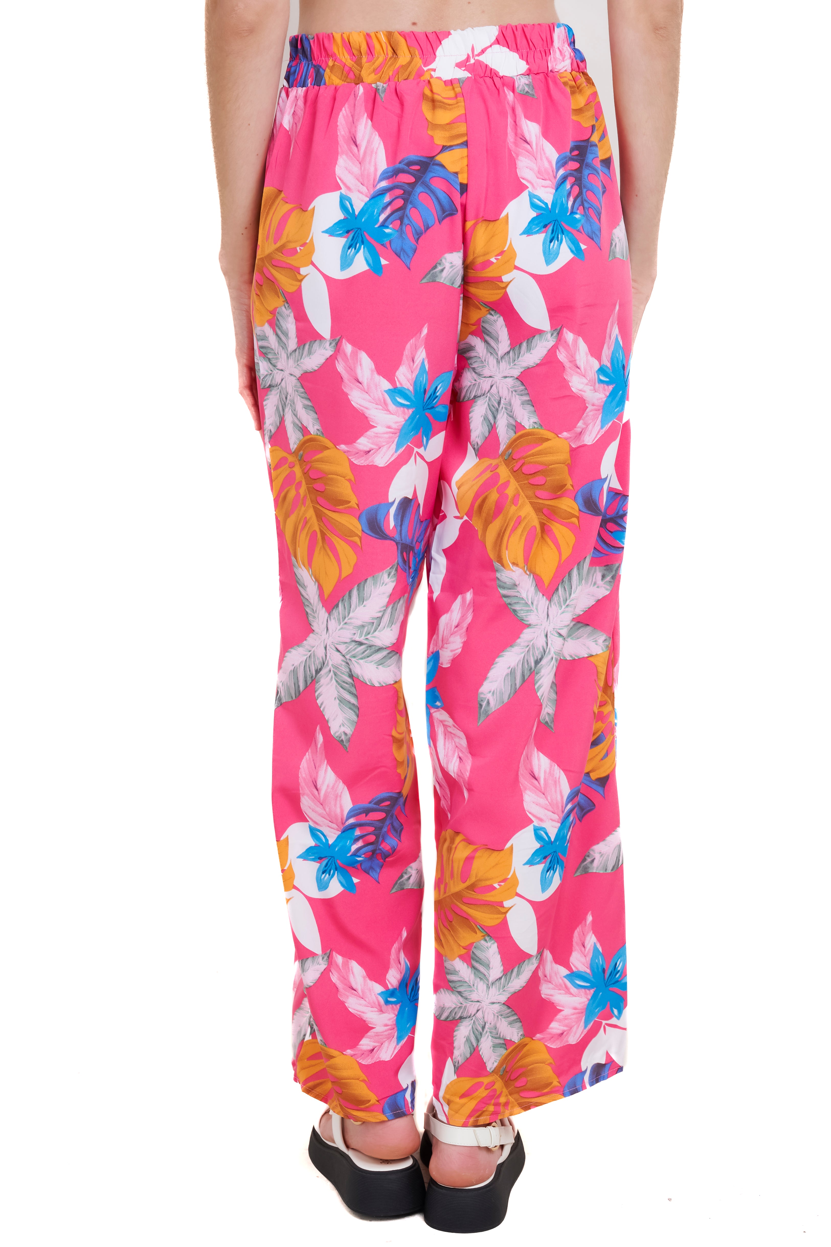 Floral Print Wide Leg Flowy Pants FUCHSIA