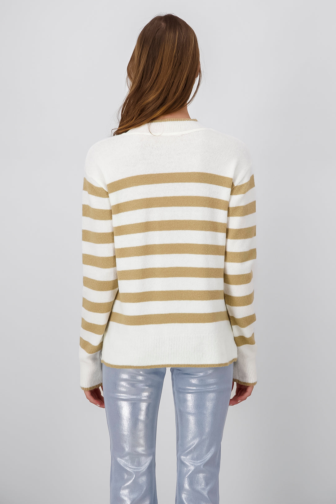 Striped Rib Knit Sweater BEIGE