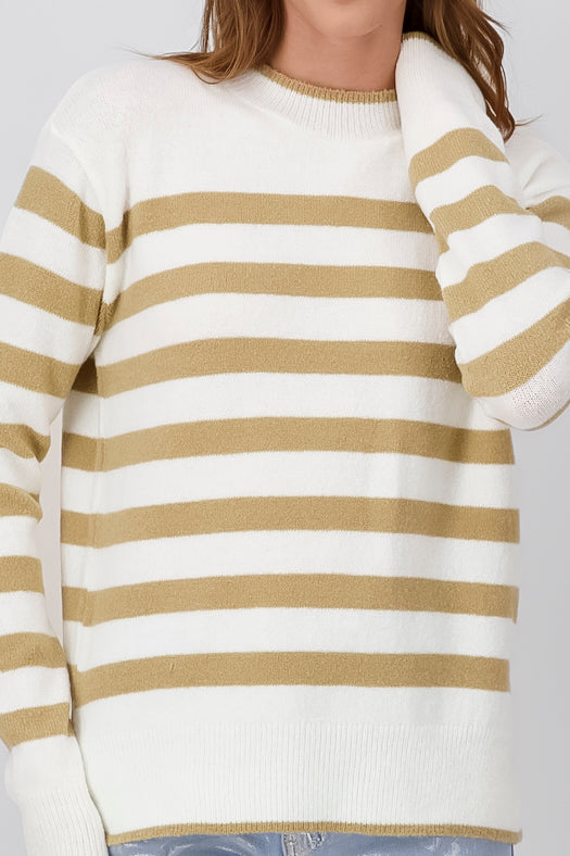 Striped Rib Knit Sweater BEIGE