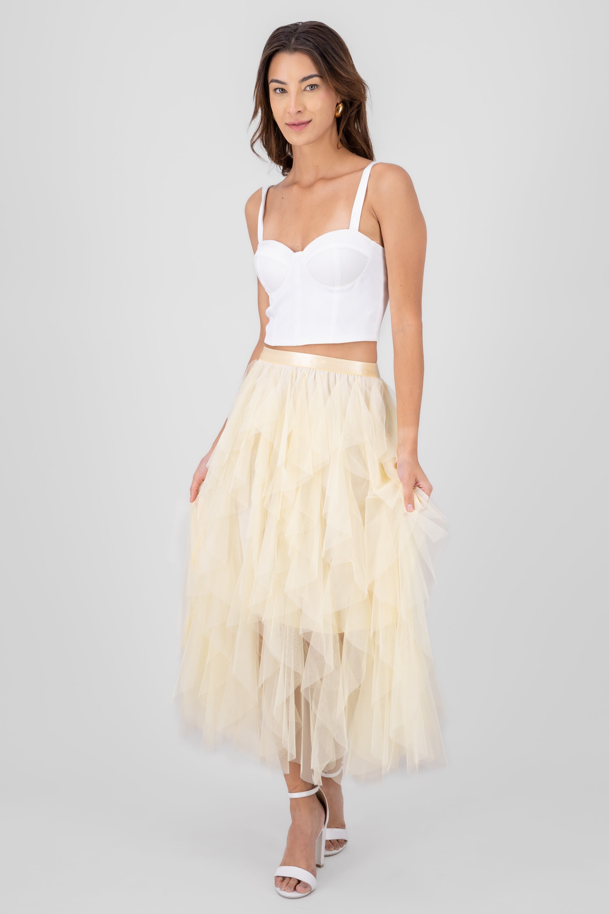 Mesh Layered Ruffled Skirt PASTEL YELLOW