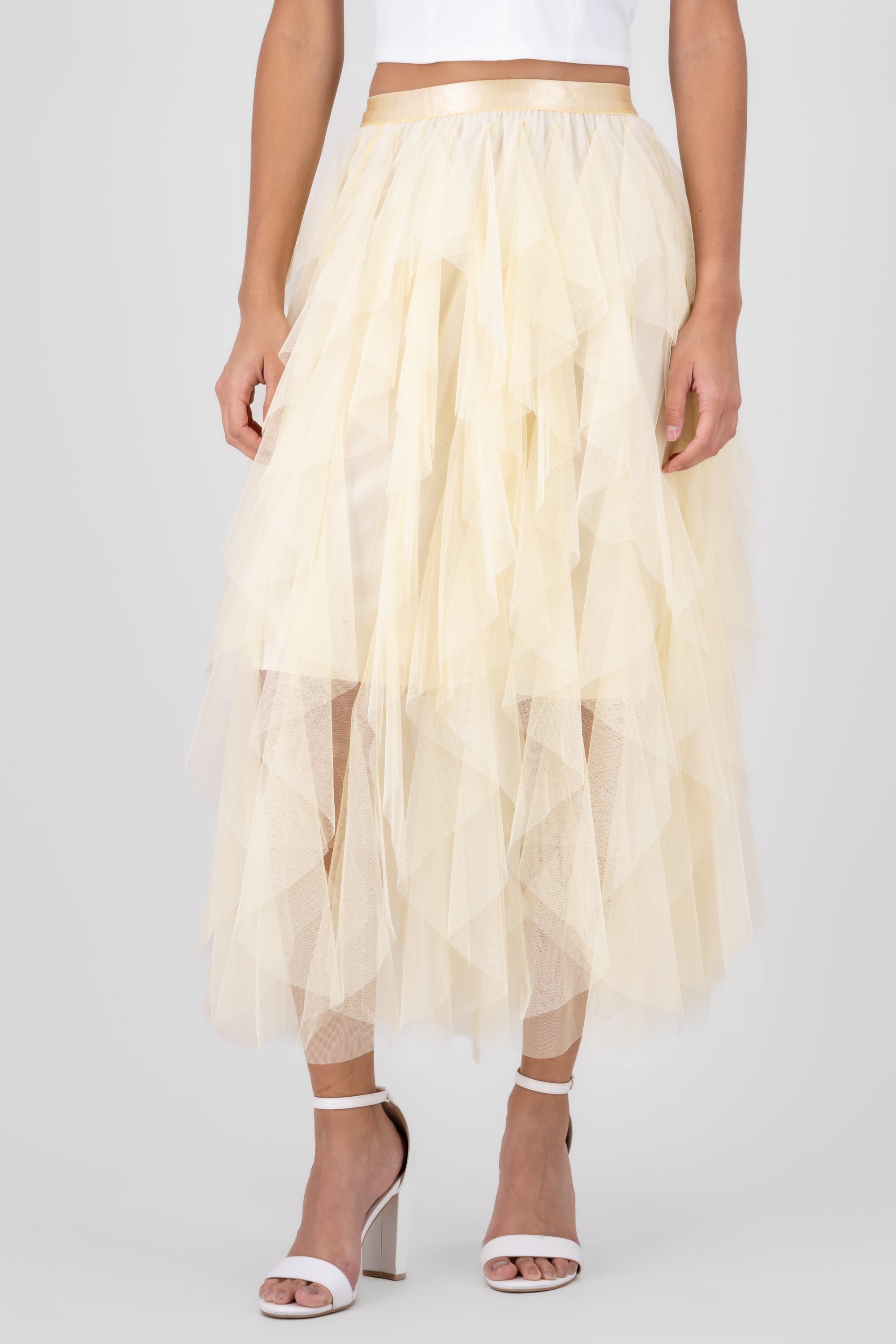 Mesh Layered Ruffled Skirt PASTEL YELLOW