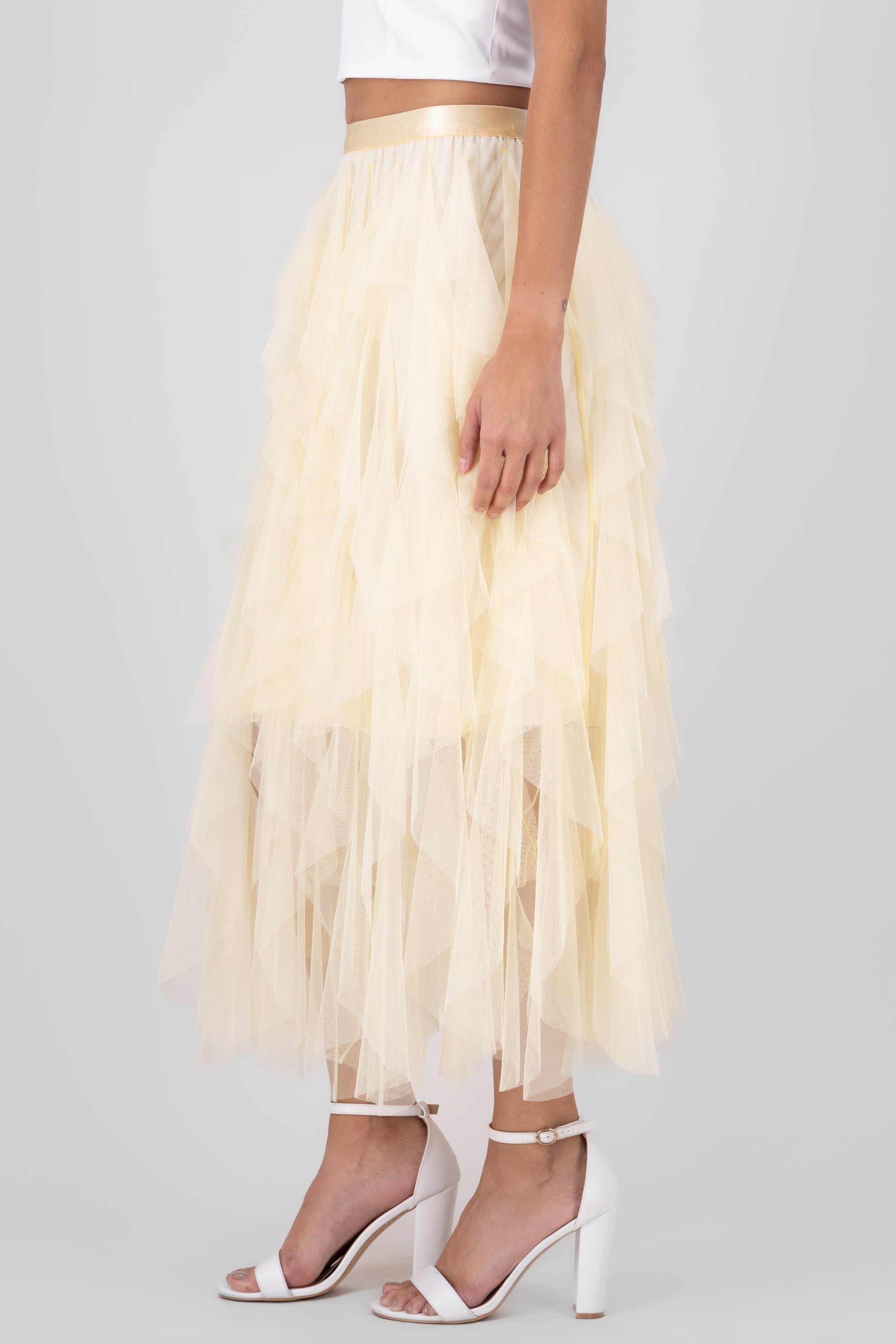 Mesh Layered Ruffled Skirt PASTEL YELLOW