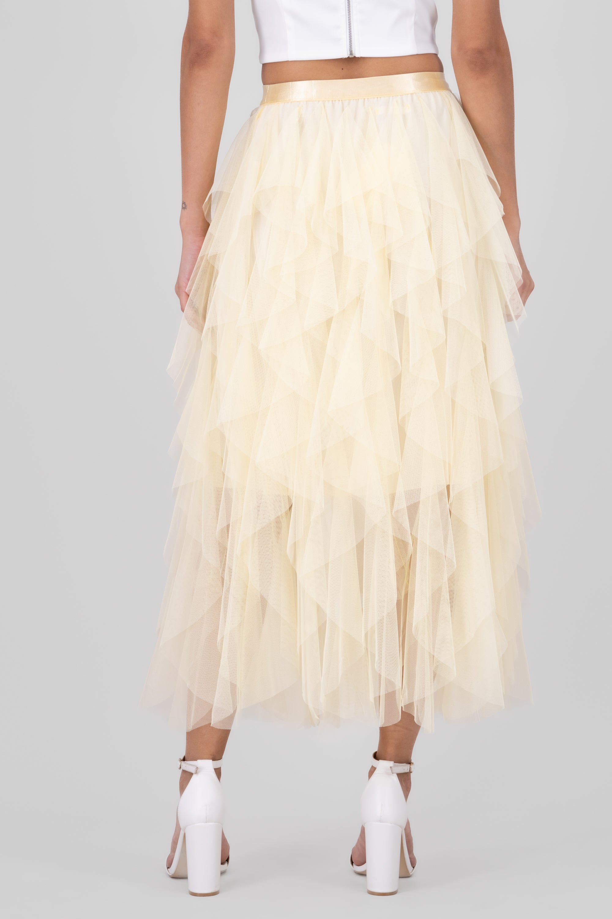 Mesh Layered Ruffled Skirt PASTEL YELLOW