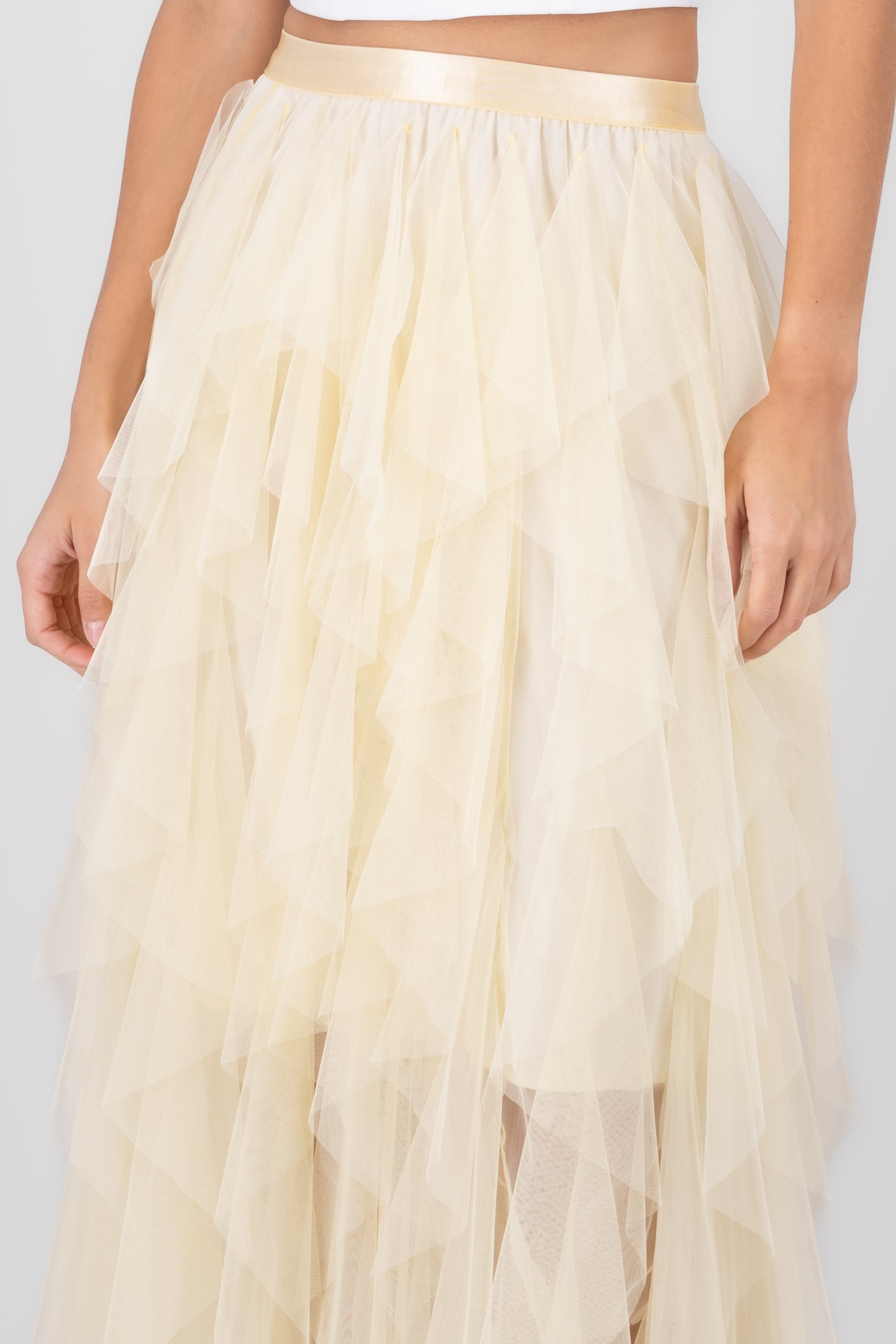 Mesh Layered Ruffled Skirt PASTEL YELLOW