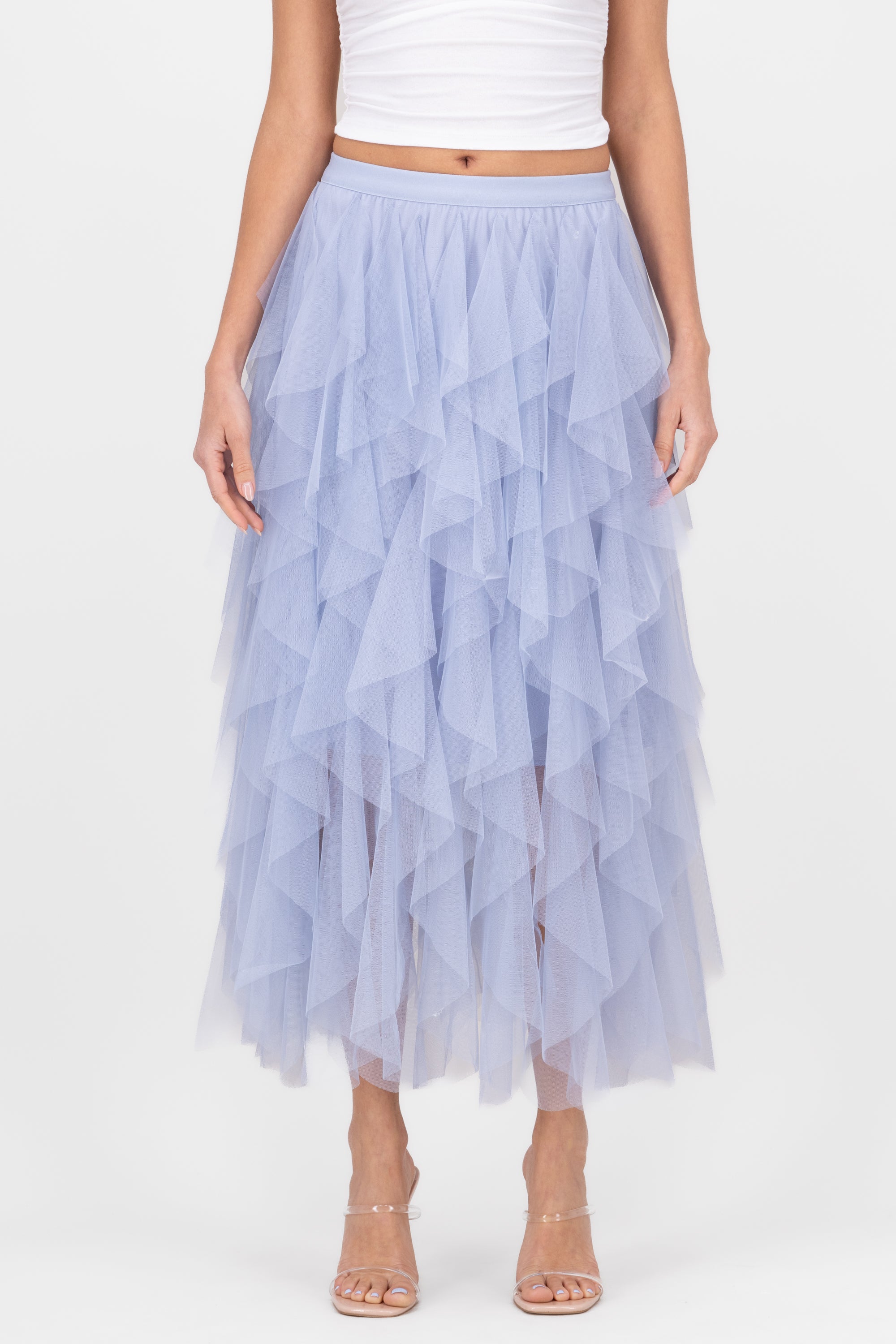 Mesh Layered Ruffled Skirt BLUE