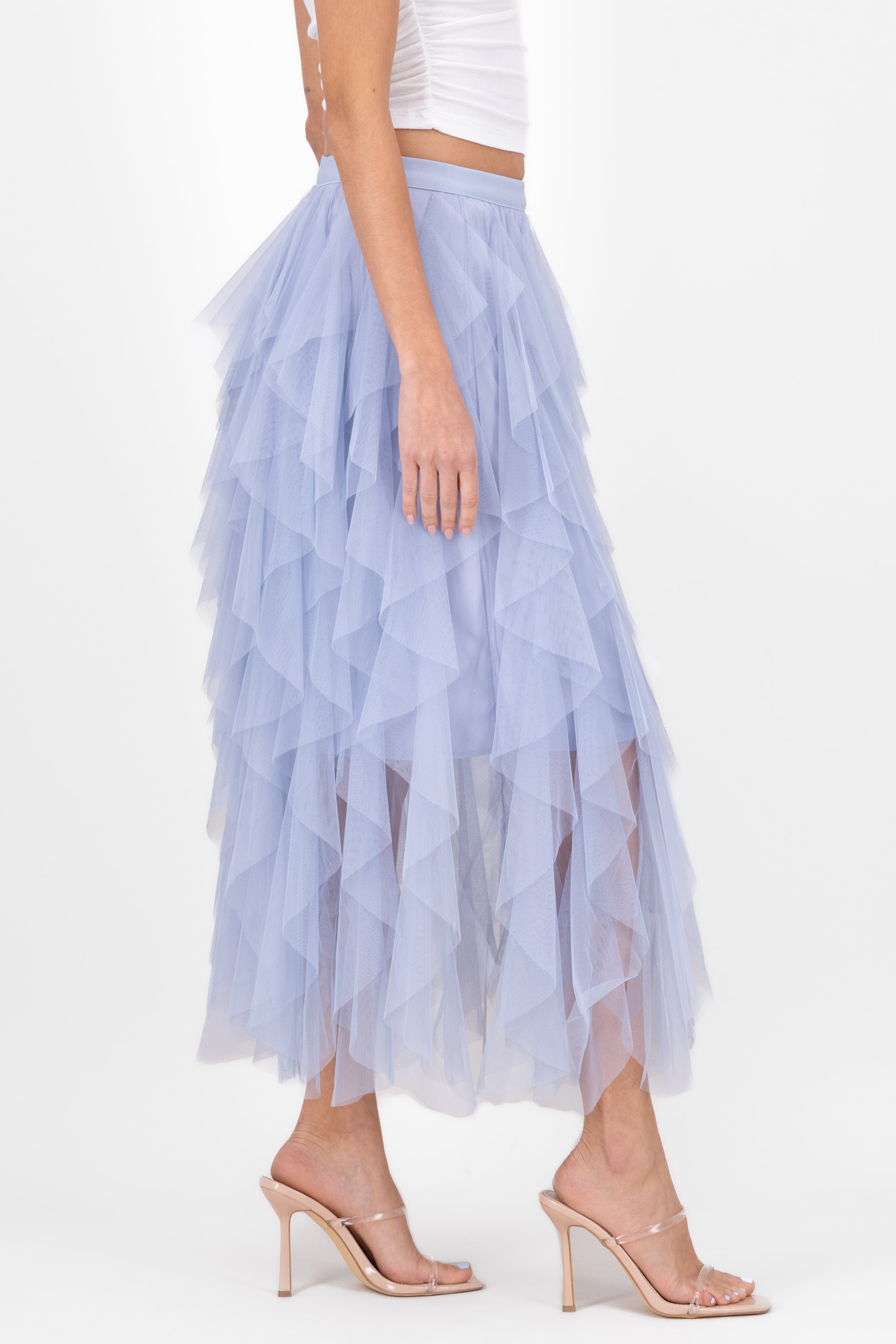 Mesh Layered Ruffled Skirt BLUE