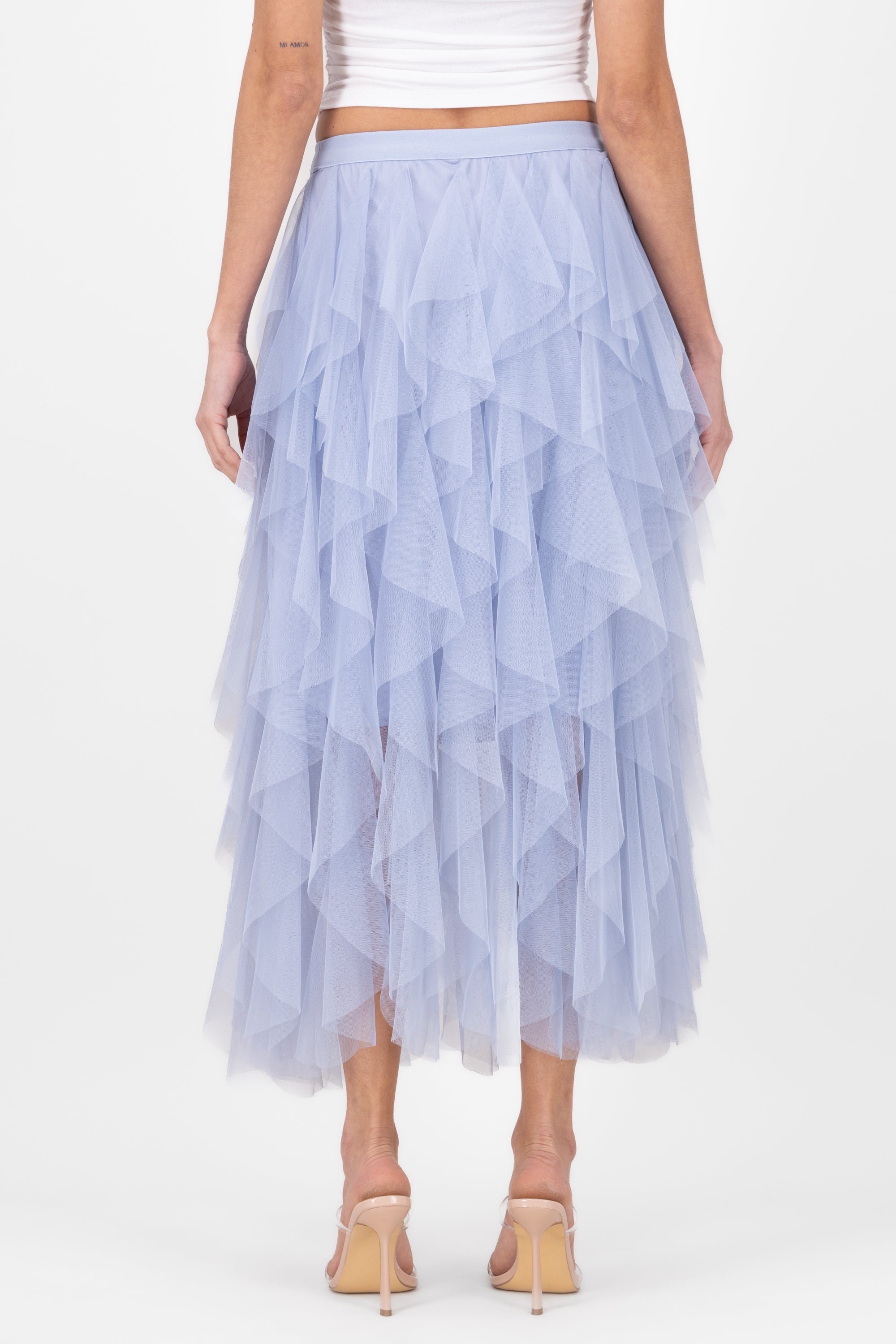 Mesh Layered Ruffled Skirt BLUE