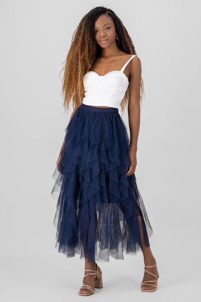 Mesh Layered Ruffled Skirt 