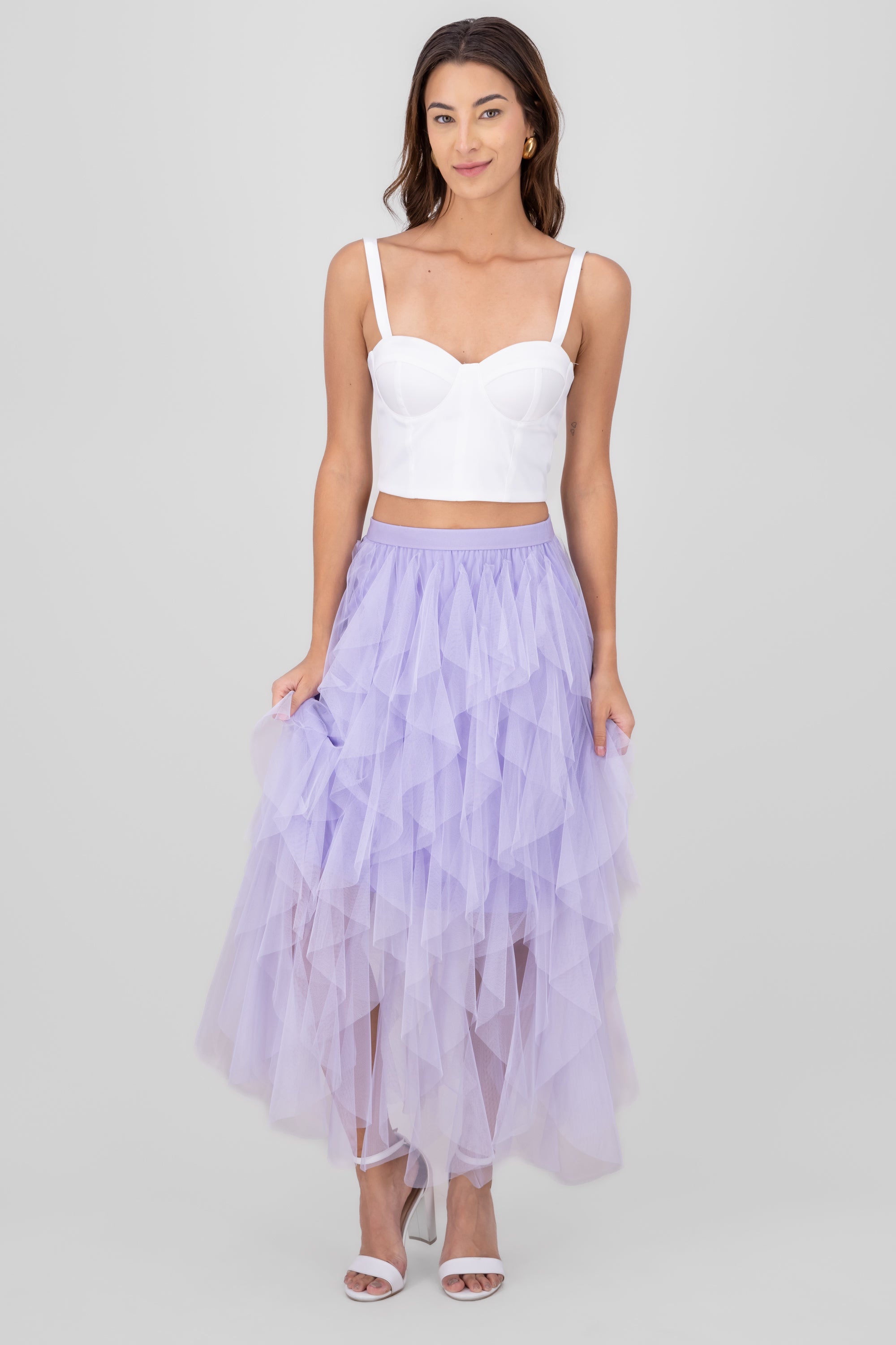 Mesh Layered Ruffled Skirt PASTEL PURPLE