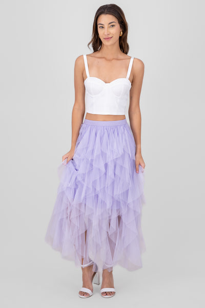 Mesh Layered Ruffled Skirt ROSEWOOD