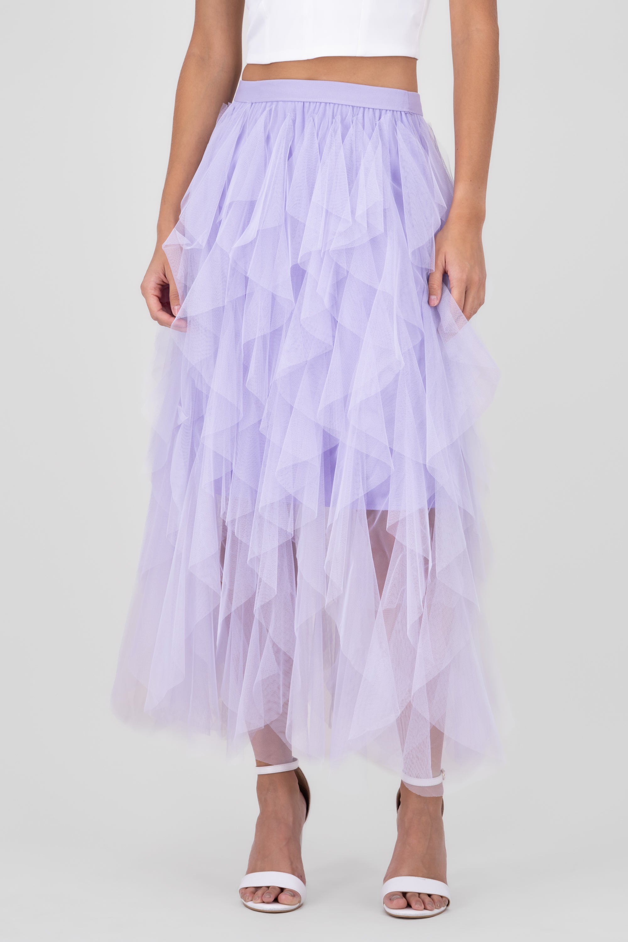 Mesh Layered Ruffled Skirt PASTEL PURPLE