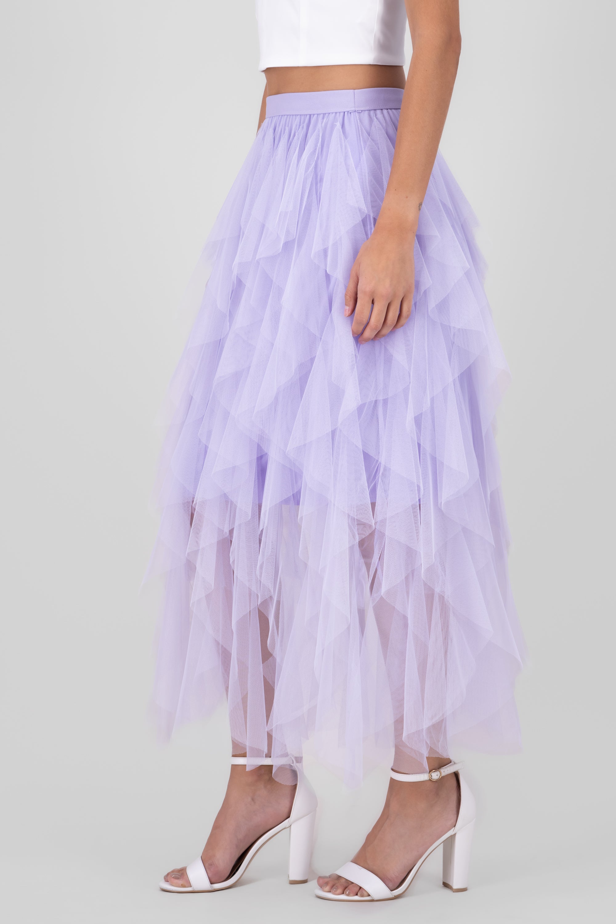 Mesh Layered Ruffled Skirt PASTEL PURPLE