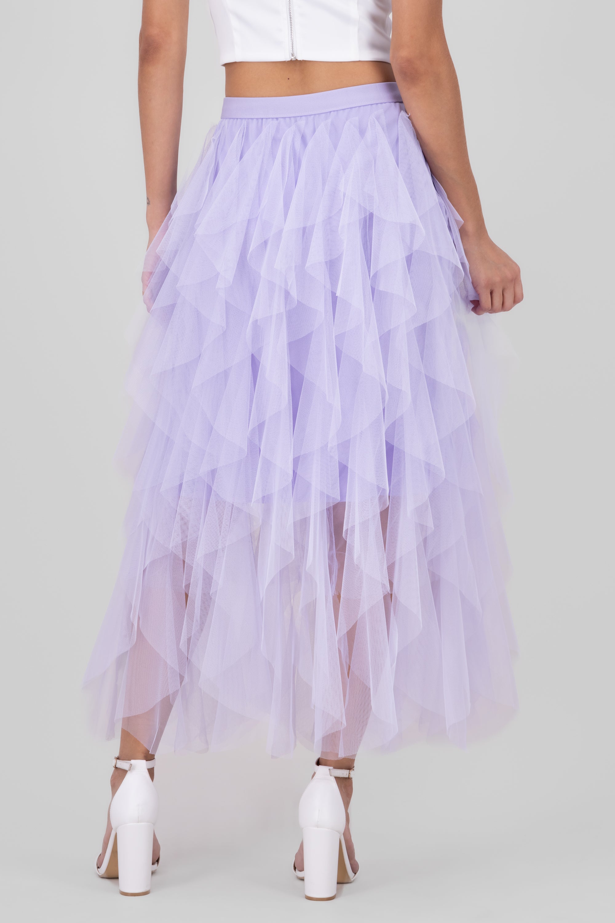 Mesh Layered Ruffled Skirt PASTEL PURPLE