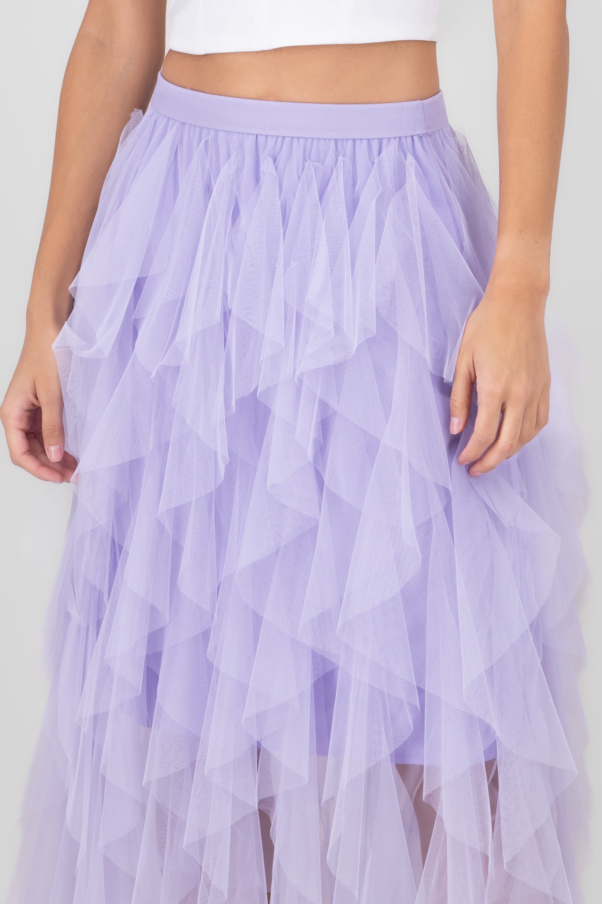 Mesh Layered Ruffled Skirt PASTEL PURPLE