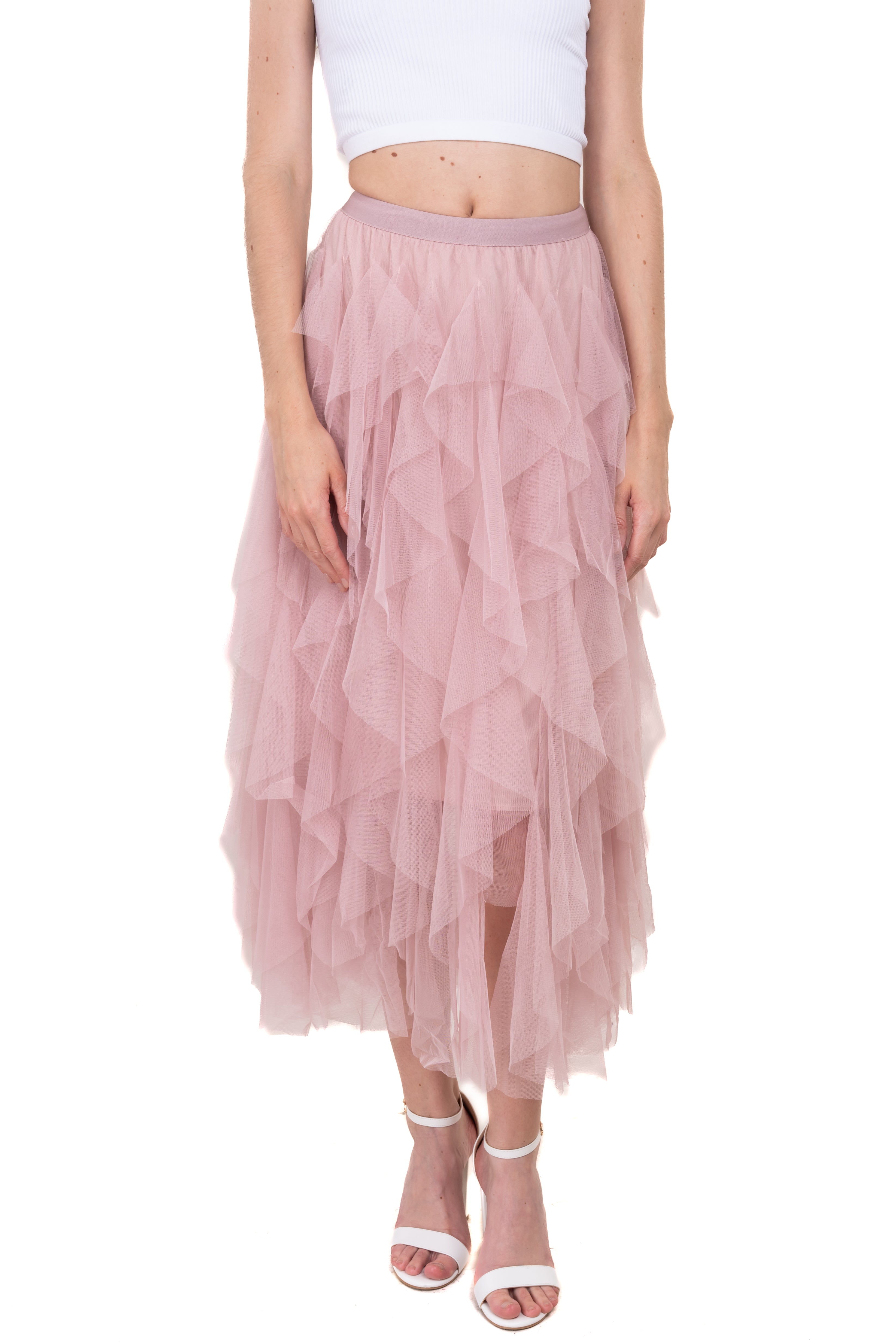 Mesh Layered Ruffled Skirt ROSEWOOD