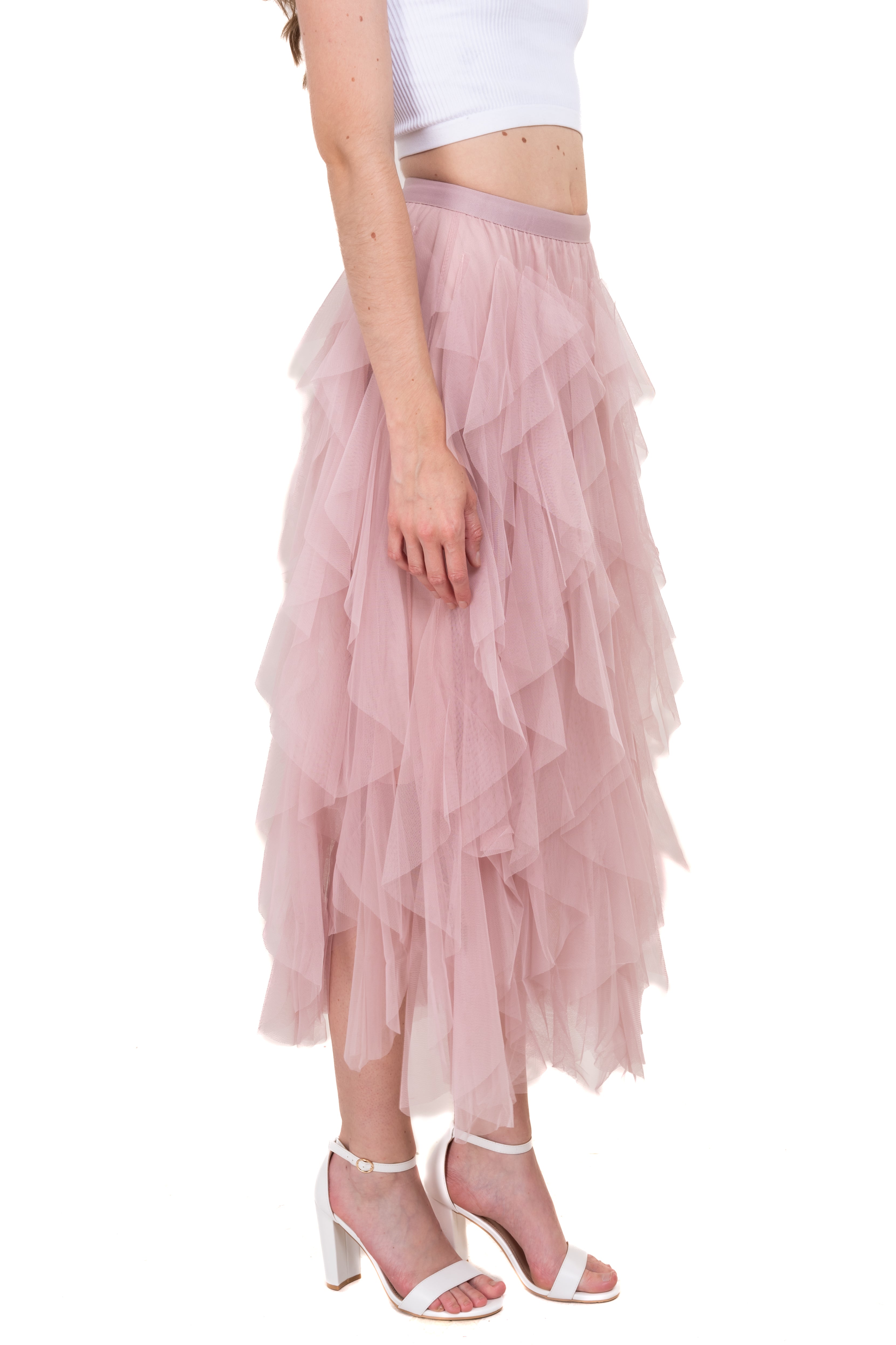 Mesh Layered Ruffled Skirt ROSEWOOD